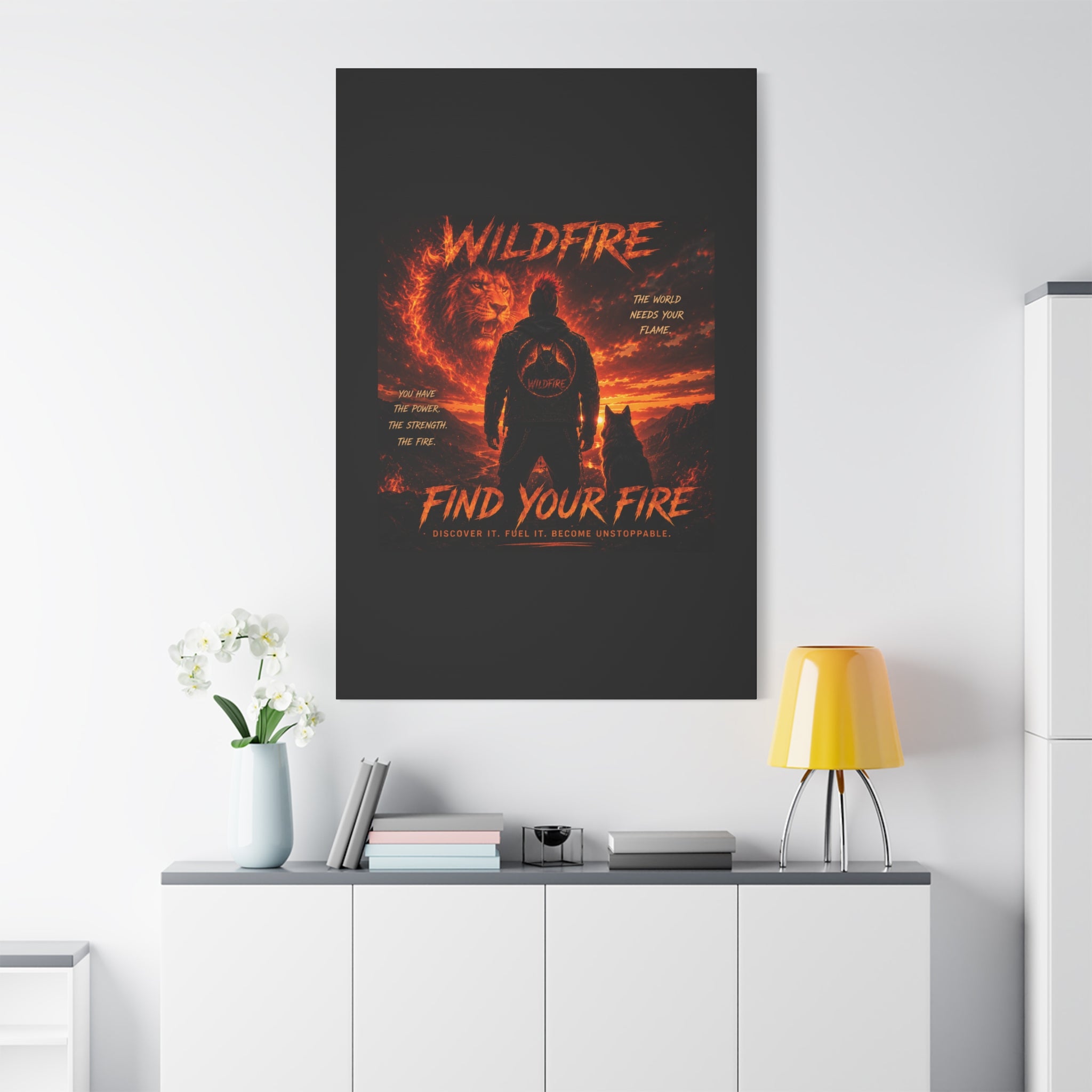 Wildfire 'Find Your Fire' Matte Canvas Wall Art — Inspirational Lion & Silhouette Scene