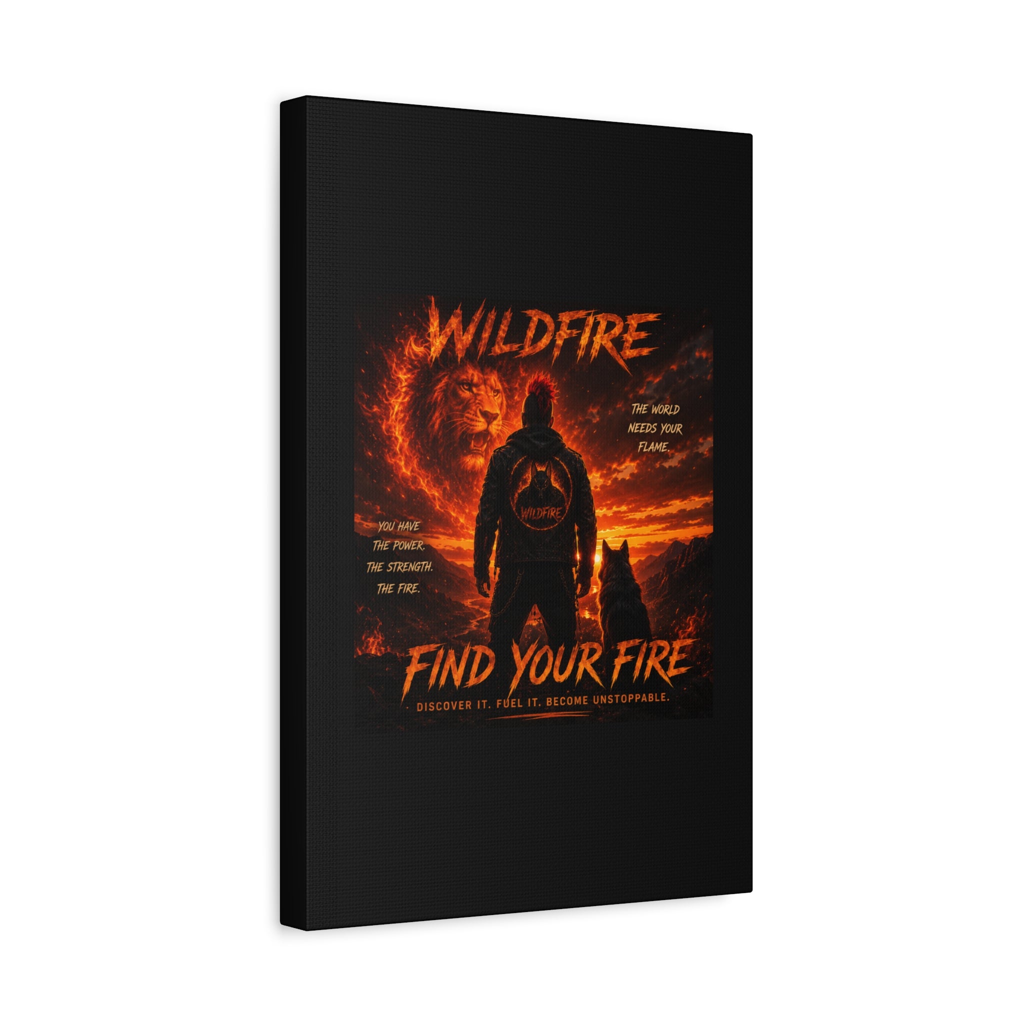 Wildfire 'Find Your Fire' Matte Canvas Wall Art — Inspirational Lion & Silhouette Scene