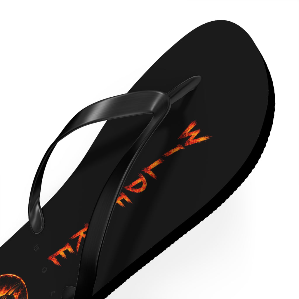 Wildfire Flame Flip Flops — Black Beach Sandals with Flaming Logo