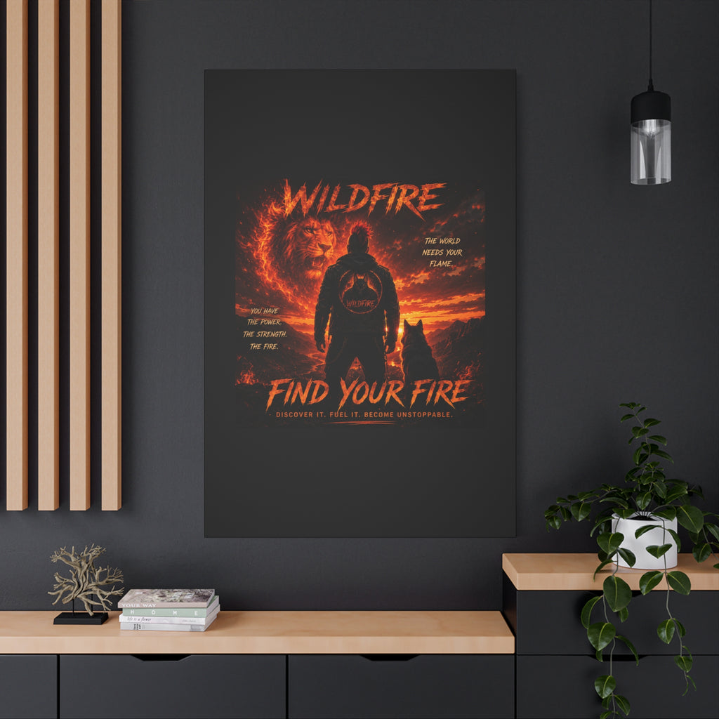 Wildfire 'Find Your Fire' Matte Canvas Wall Art — Inspirational Lion & Silhouette Scene