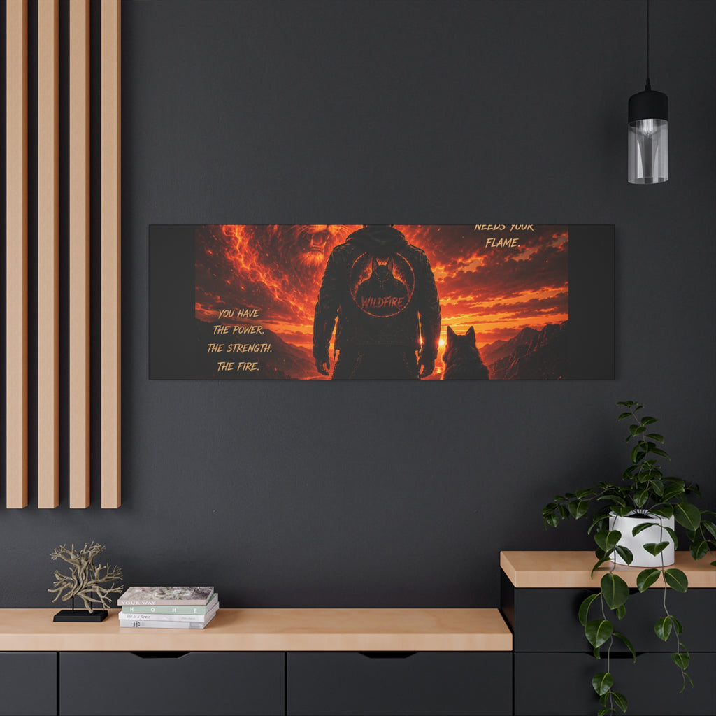 Wildfire 'Find Your Fire' Matte Canvas Wall Art — Inspirational Lion & Silhouette Scene