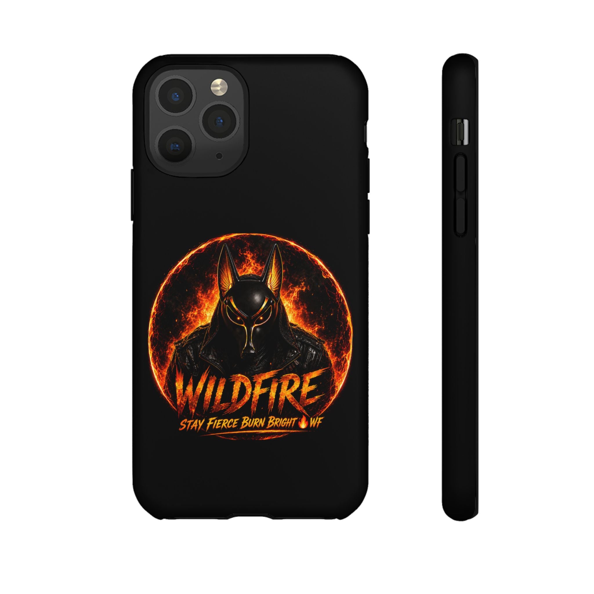 Wildfire Phone Case — Fierce Flaming Anubis Design, "Stay Fierce Burn Bright"
