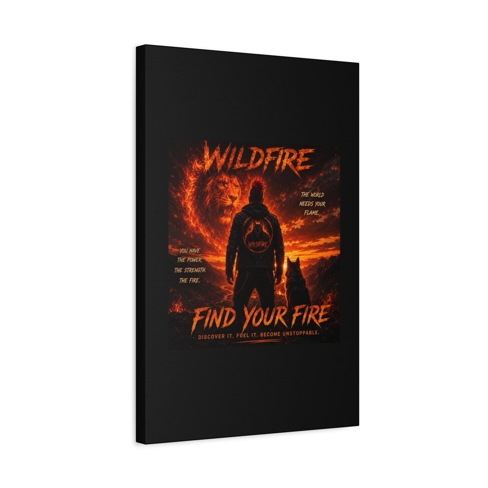 Wildfire 'Find Your Fire' Matte Canvas Wall Art — Inspirational Lion & Silhouette Scene