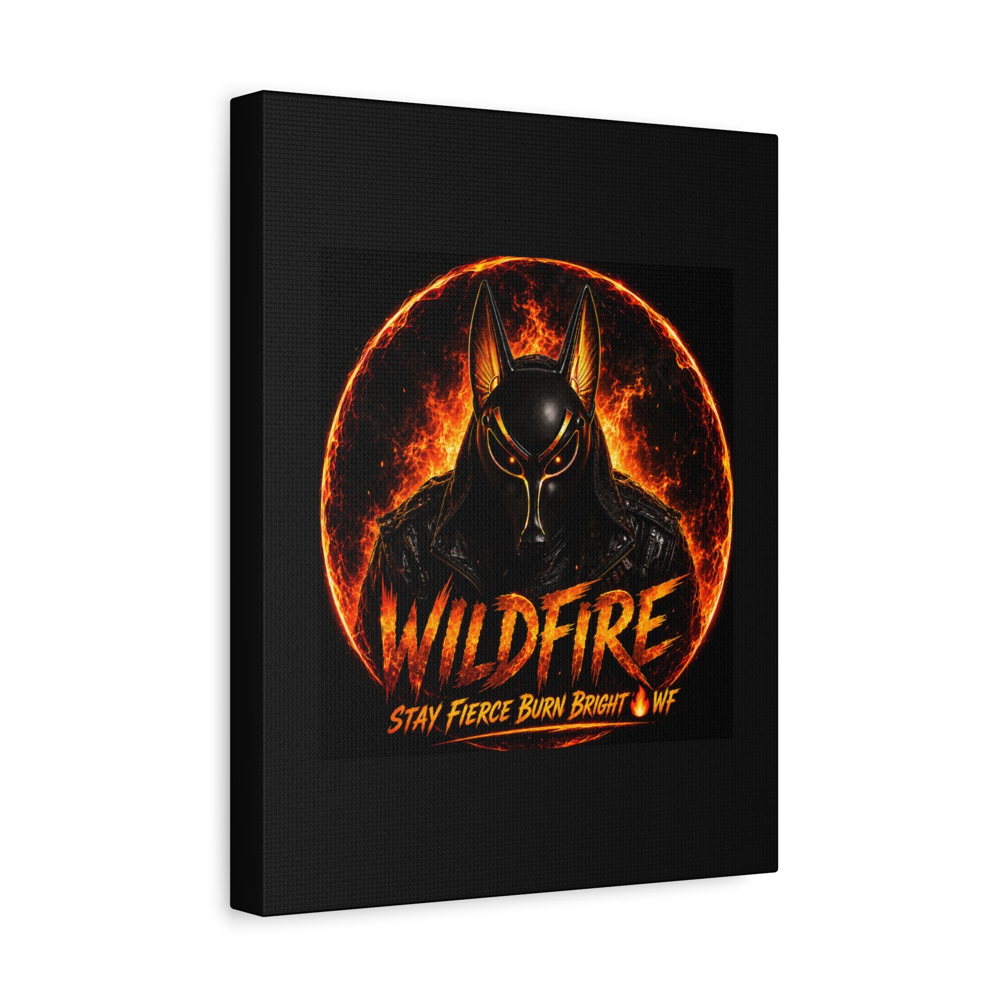 Wildfire Anubis Canvas — ‘WILDFIRE Stay Fierce Burn Bright’ Matte Stretched Wall Art