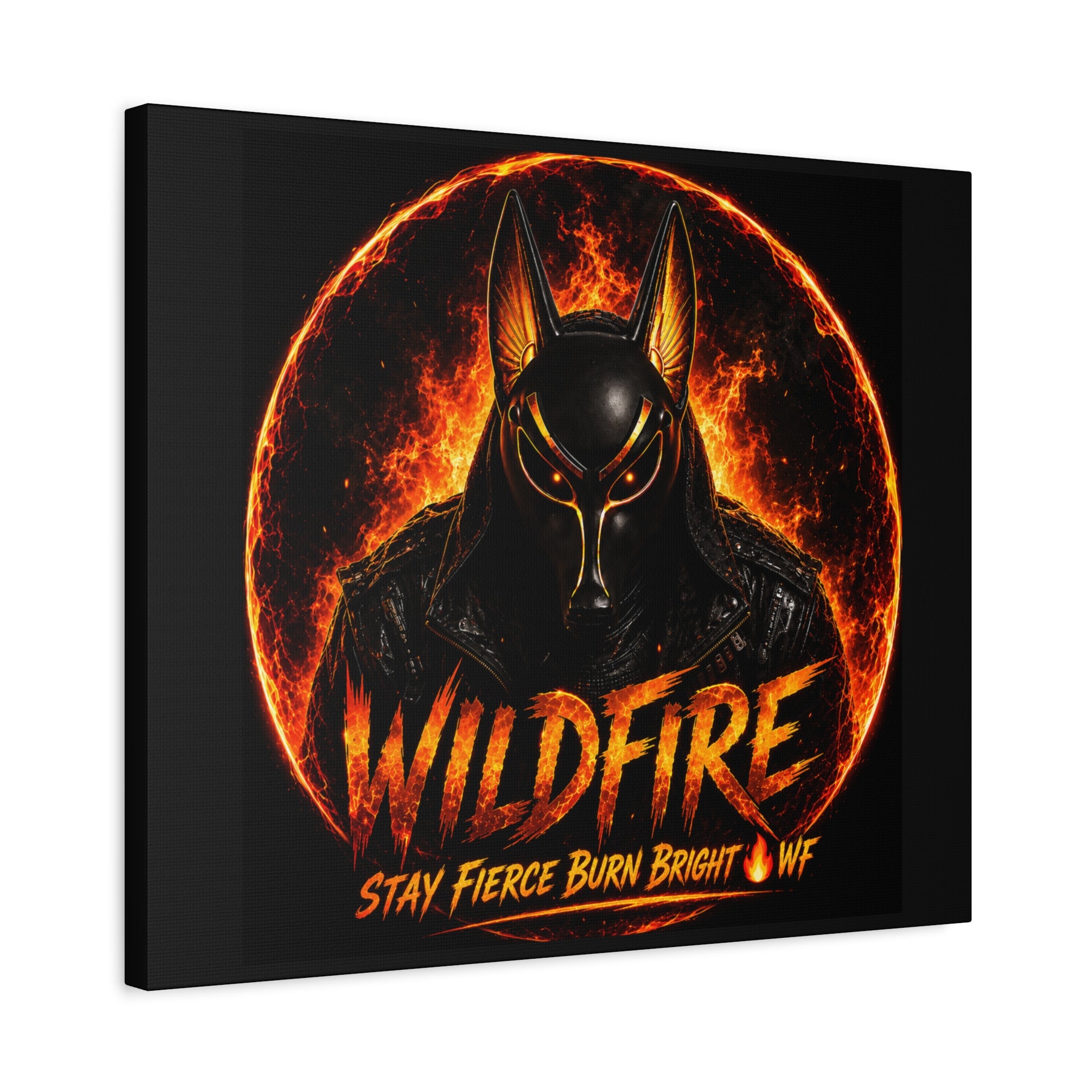 Wildfire Anubis Canvas — ‘WILDFIRE Stay Fierce Burn Bright’ Matte Stretched Wall Art