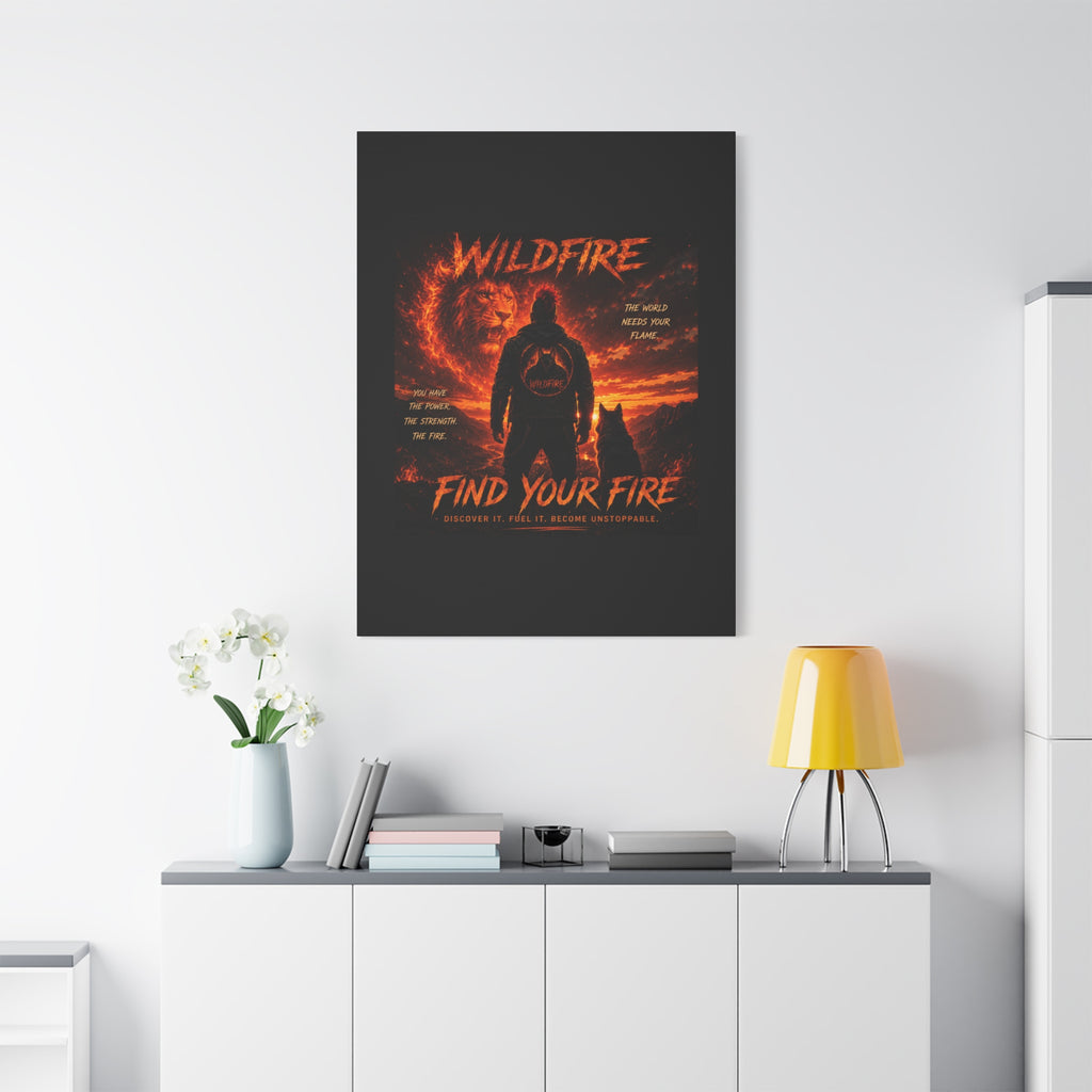 Wildfire 'Find Your Fire' Matte Canvas Wall Art — Inspirational Lion & Silhouette Scene