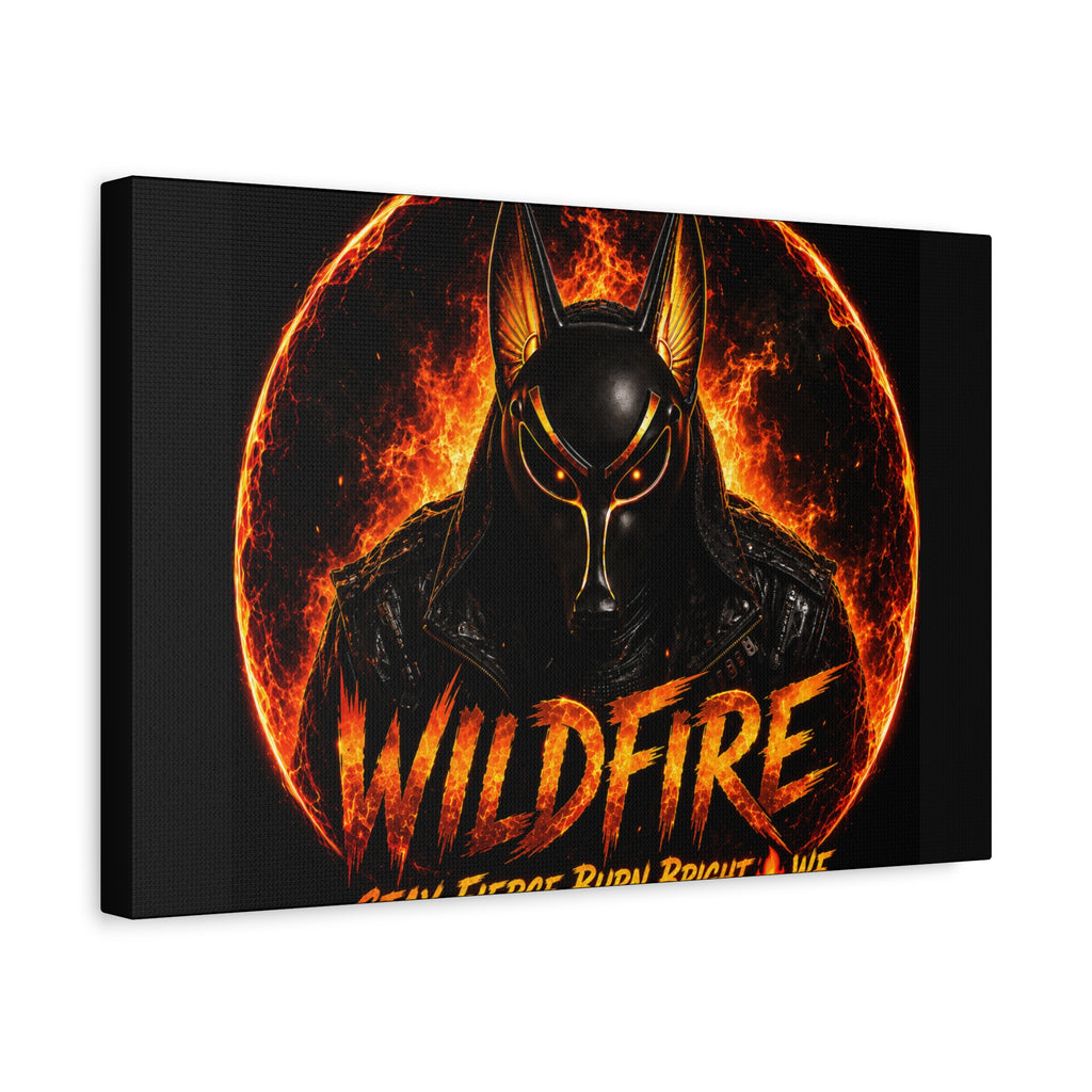 Wildfire Anubis Canvas — ‘WILDFIRE Stay Fierce Burn Bright’ Matte Stretched Wall Art