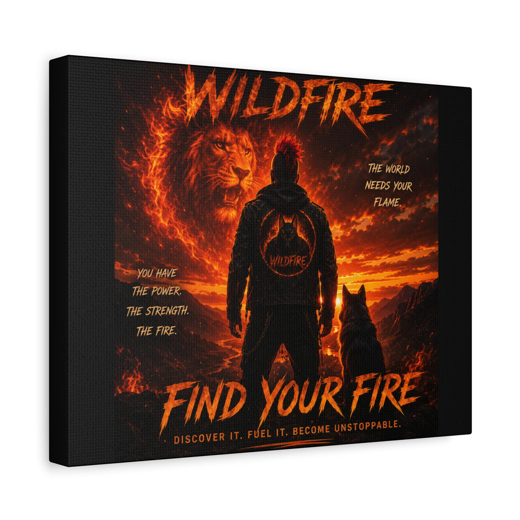 Wildfire 'Find Your Fire' Matte Canvas Wall Art — Inspirational Lion & Silhouette Scene