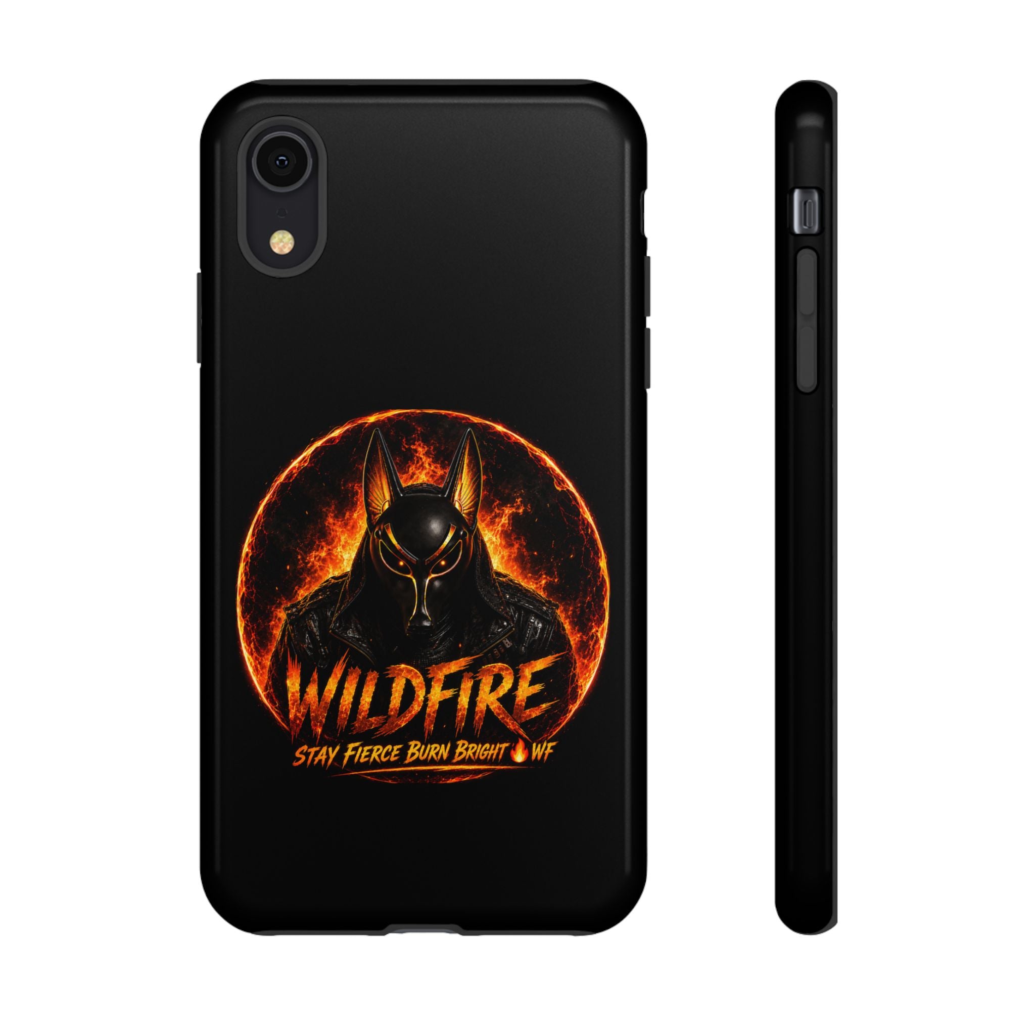 Wildfire Phone Case — Fierce Flaming Anubis Design, "Stay Fierce Burn Bright"