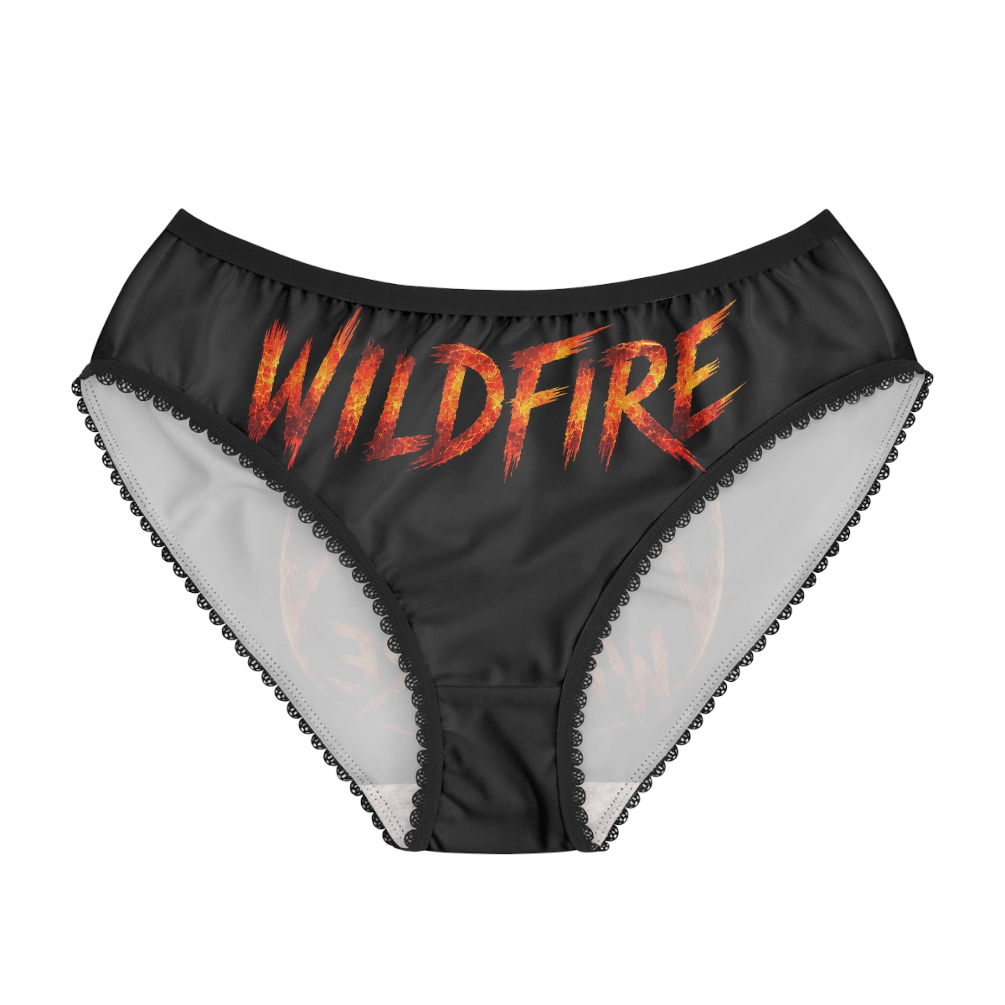 Wildfire Flame Logo Briefs — Women's Fiery Anubis Lace-Trim Underwear