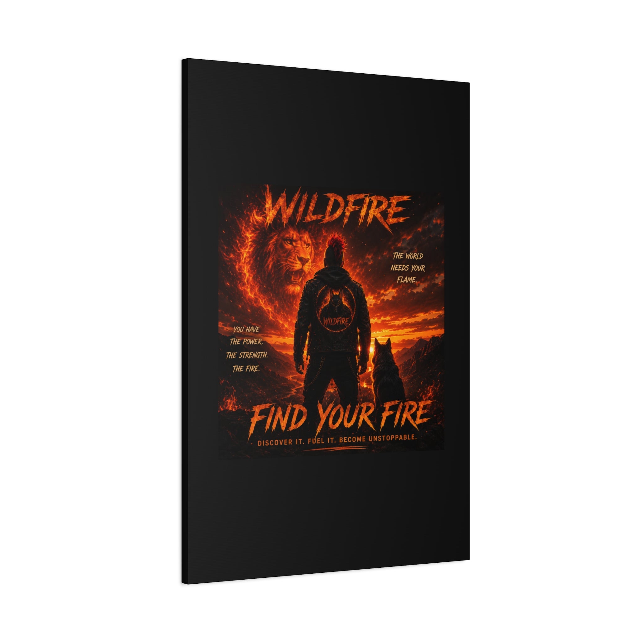 Wildfire 'Find Your Fire' Matte Canvas Wall Art — Inspirational Lion & Silhouette Scene