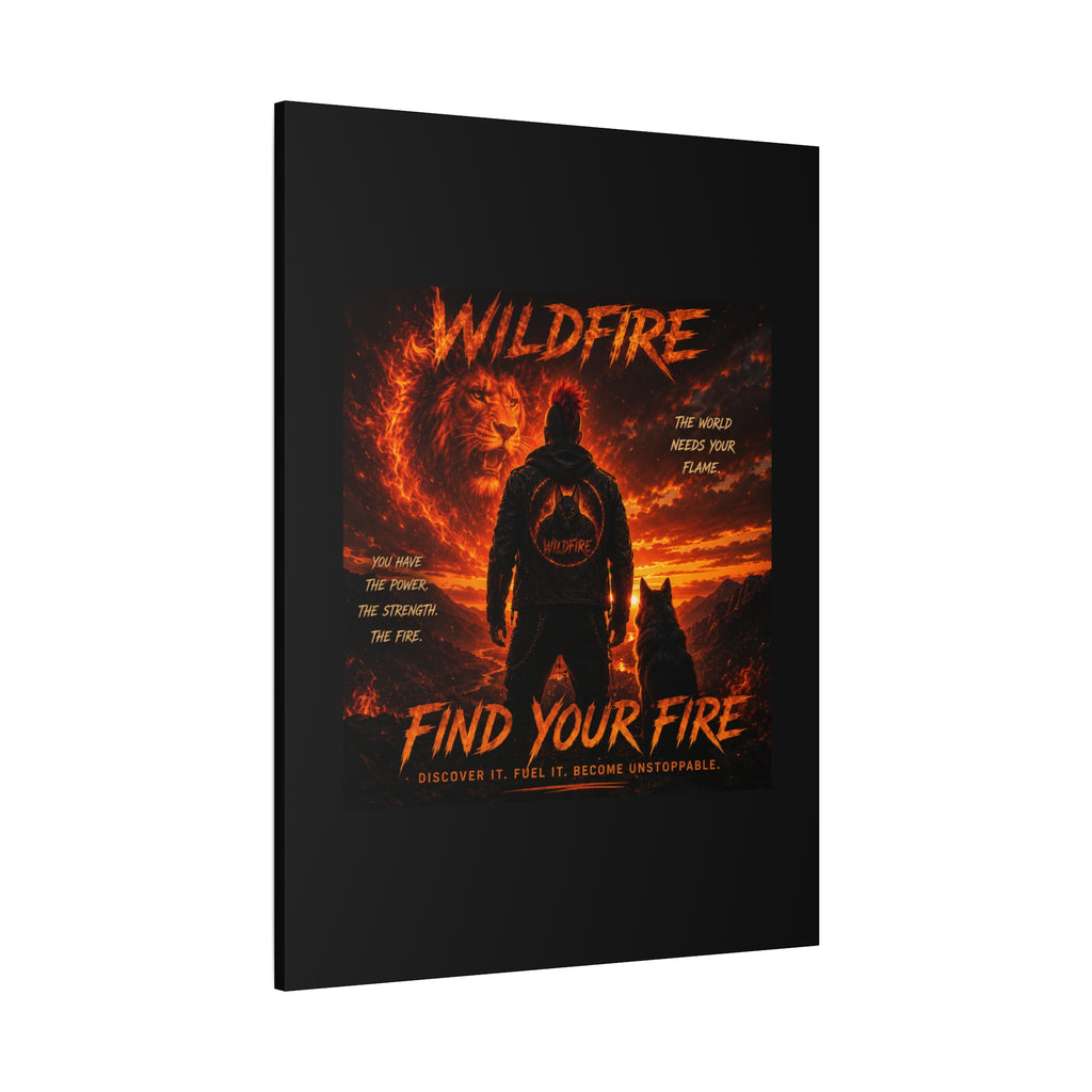 Wildfire 'Find Your Fire' Matte Canvas Wall Art — Inspirational Lion & Silhouette Scene