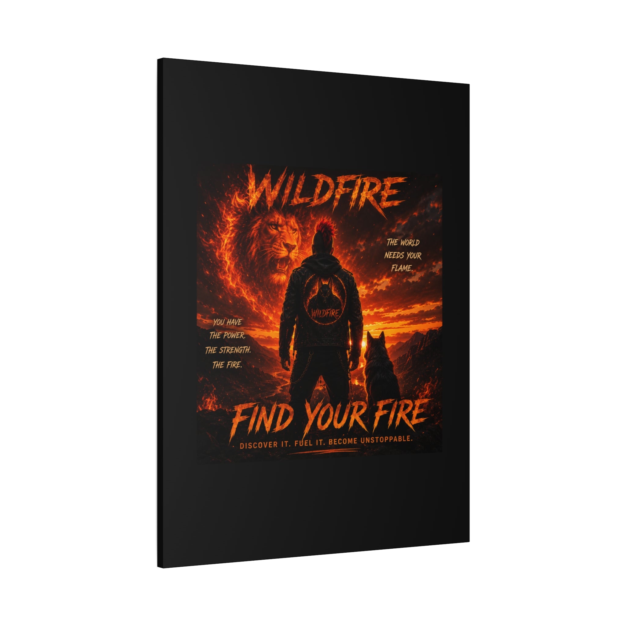 Wildfire 'Find Your Fire' Matte Canvas Wall Art — Inspirational Lion & Silhouette Scene