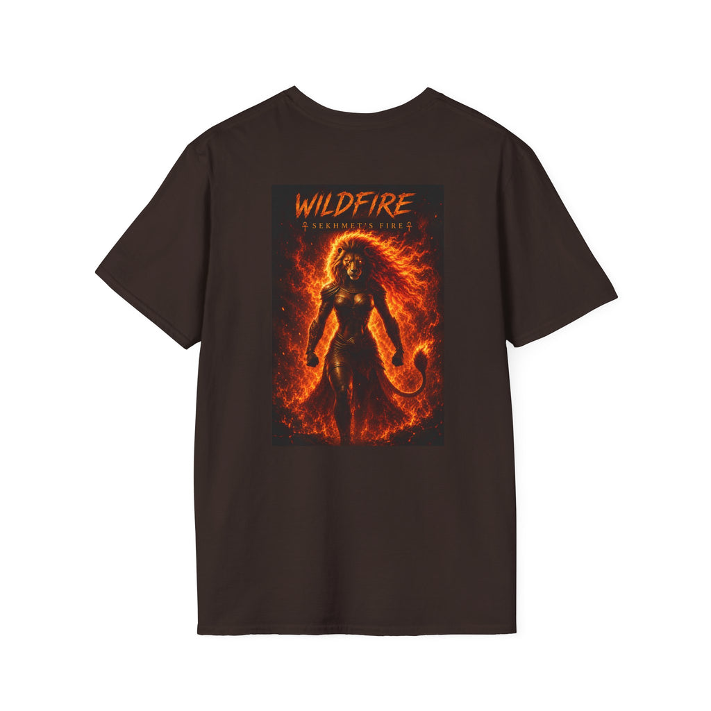 Wildfire Sekhmet's Fire Graphic T-Shirt — "Wildfire" Fiery Anubis Band Tee