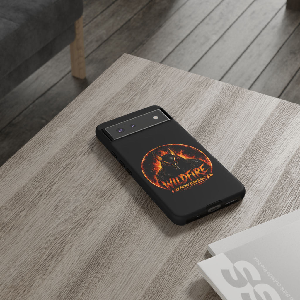 Wildfire Phone Case — Fierce Flaming Anubis Design, "Stay Fierce Burn Bright"