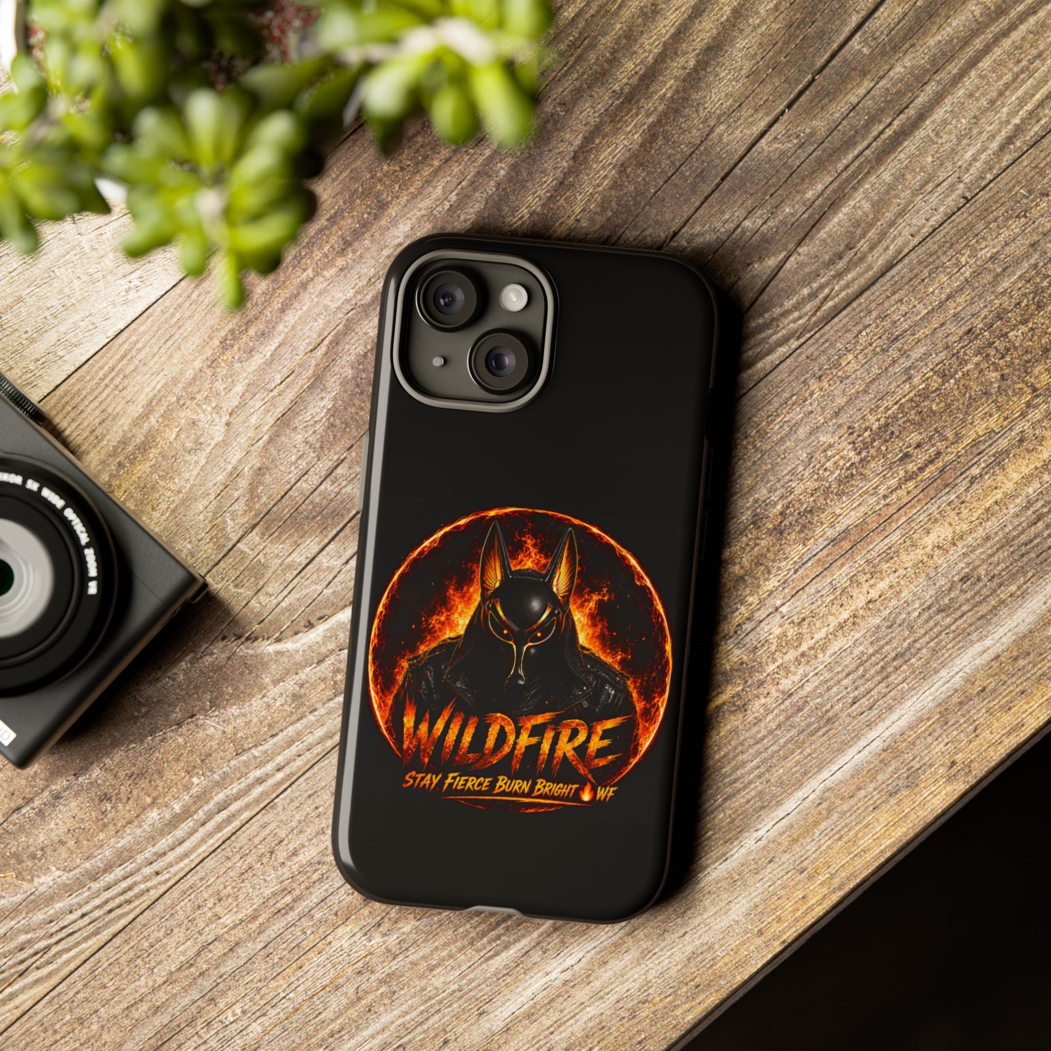Wildfire Phone Case — Fierce Flaming Anubis Design, "Stay Fierce Burn Bright"
