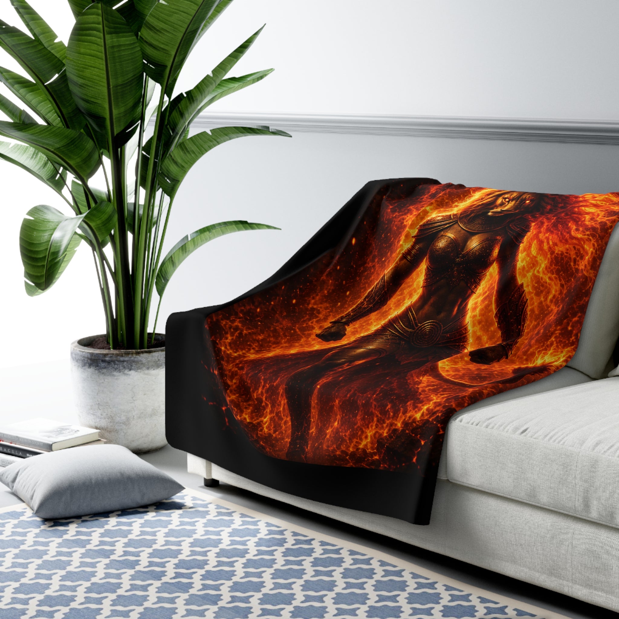 Wildfire Sherpa Fleece Blanket — 'Wildfire: Sekhmet's Fire' Fiery Lioness Throw