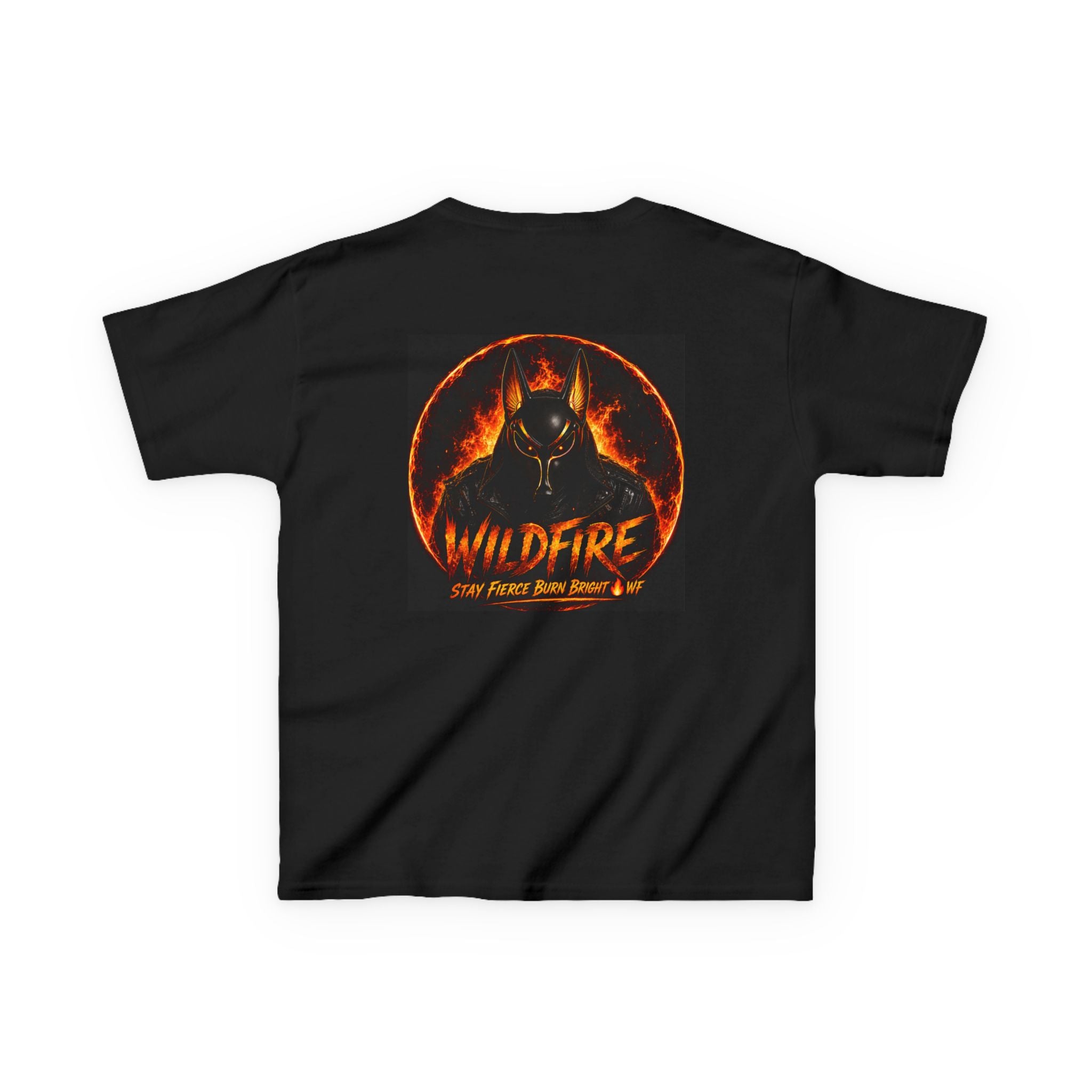 Wildfire Kids T‑Shirt — Fiery Anubis Graphic Tee ("Wildfire: Stay Fierce, Burn Bright")