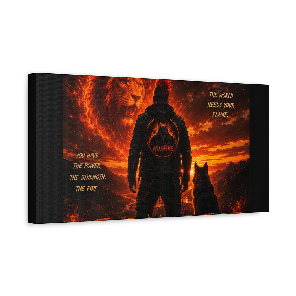 Wildfire 'Find Your Fire' Matte Canvas Wall Art — Inspirational Lion & Silhouette Scene
