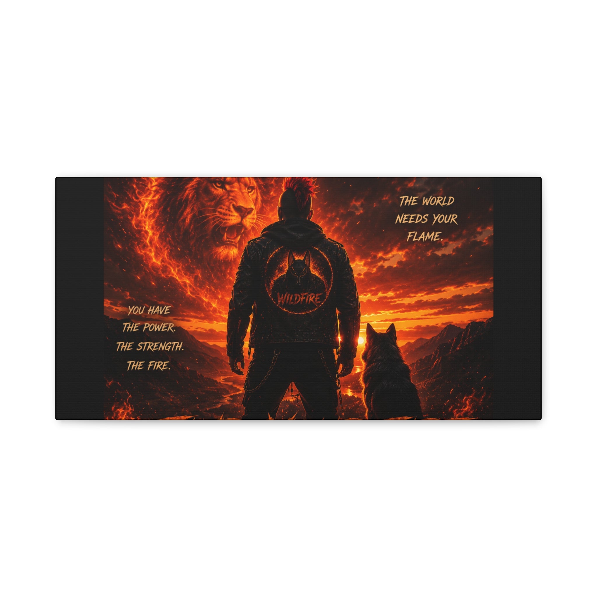Wildfire 'Find Your Fire' Matte Canvas Wall Art — Inspirational Lion & Silhouette Scene
