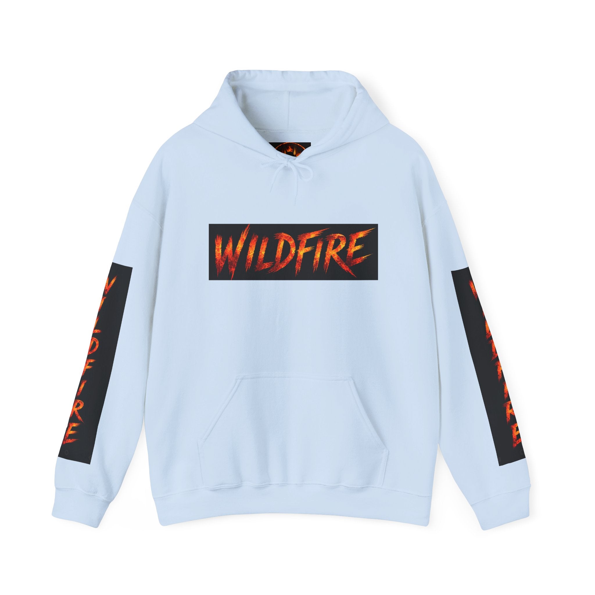 Wildfire Sekhmet's Fire Graphic Hoodie — Fiery Elemental Back Art & Sleeve Text