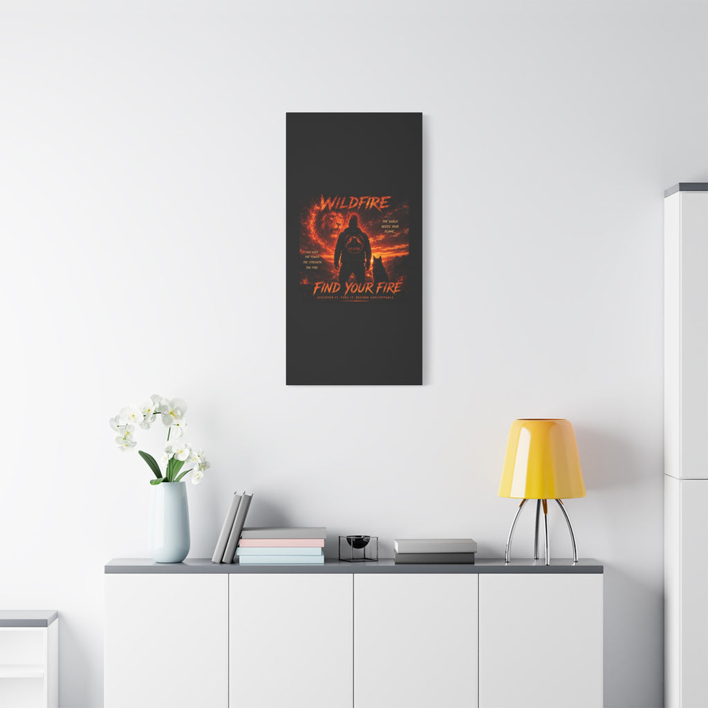 Wildfire 'Find Your Fire' Matte Canvas Wall Art — Inspirational Lion & Silhouette Scene