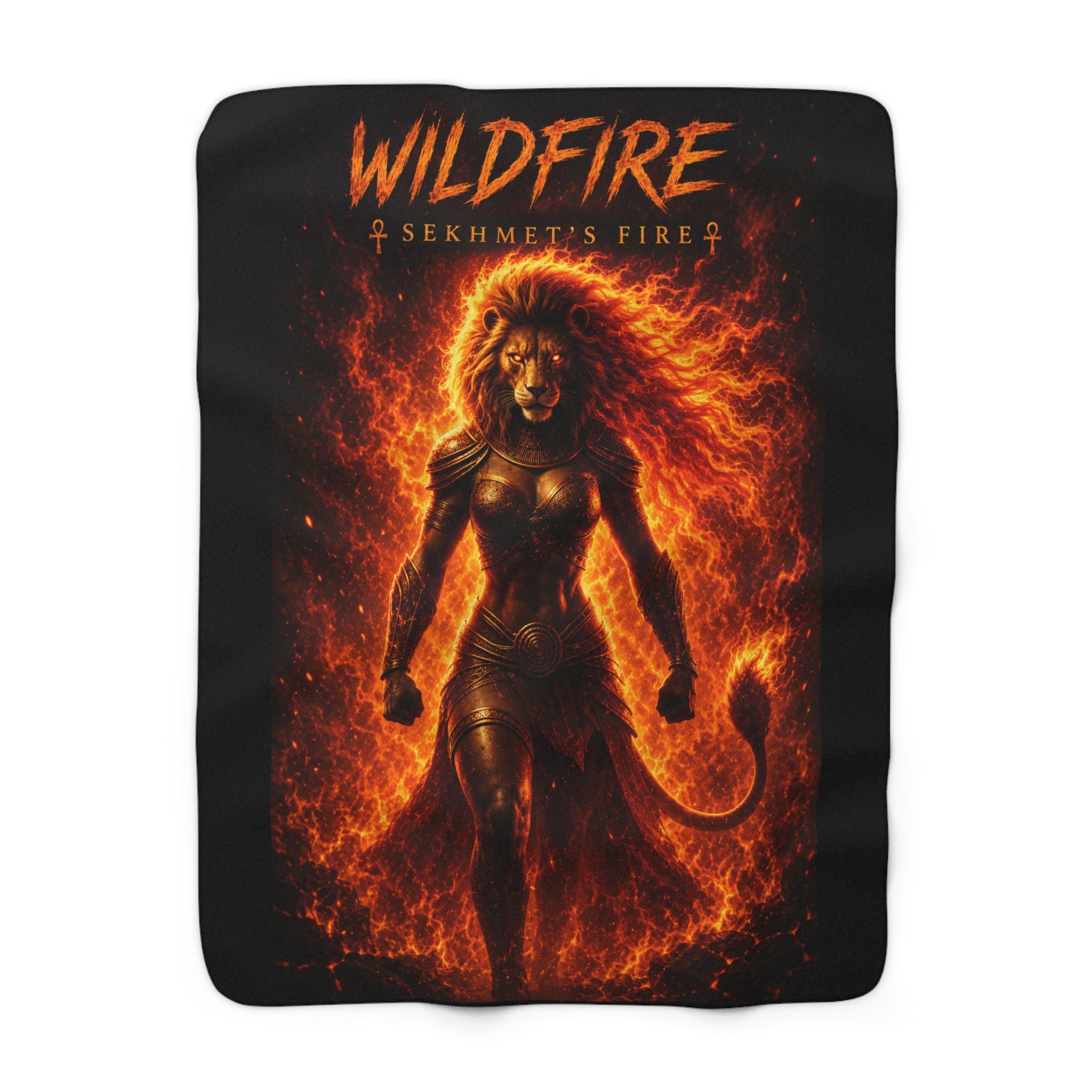 Wildfire Sherpa Fleece Blanket — 'Wildfire: Sekhmet's Fire' Fiery Lioness Throw
