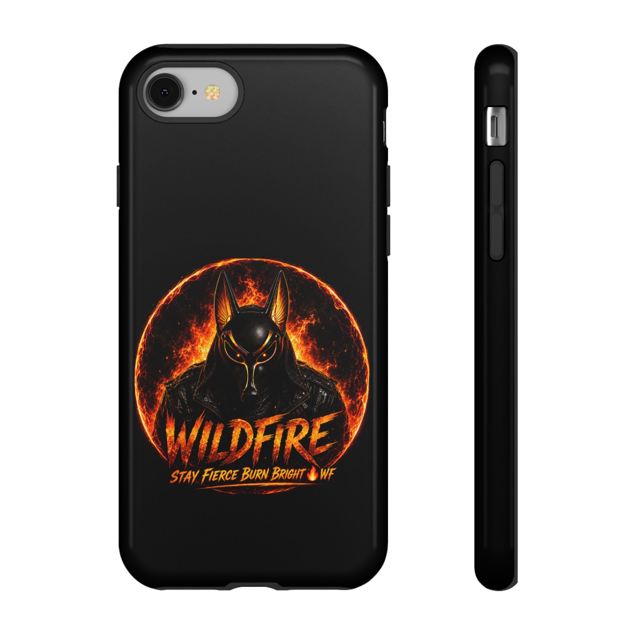 Wildfire Phone Case — Fierce Flaming Anubis Design, "Stay Fierce Burn Bright"