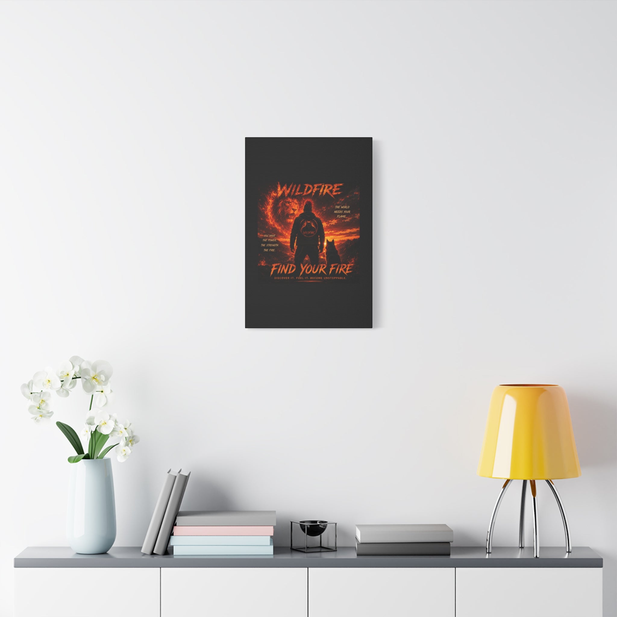 Wildfire 'Find Your Fire' Matte Canvas Wall Art — Inspirational Lion & Silhouette Scene