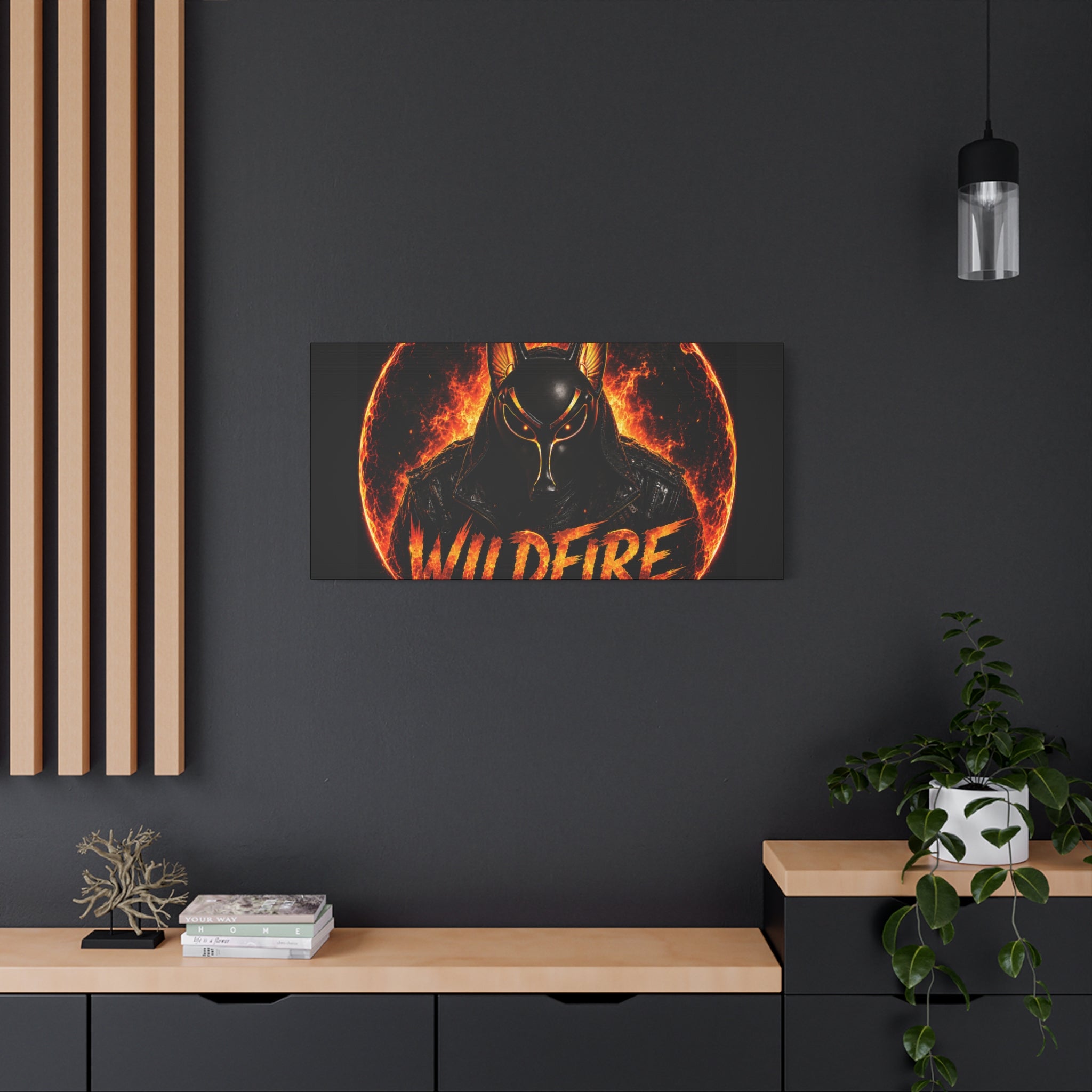 Wildfire Anubis Canvas — ‘WILDFIRE Stay Fierce Burn Bright’ Matte Stretched Wall Art