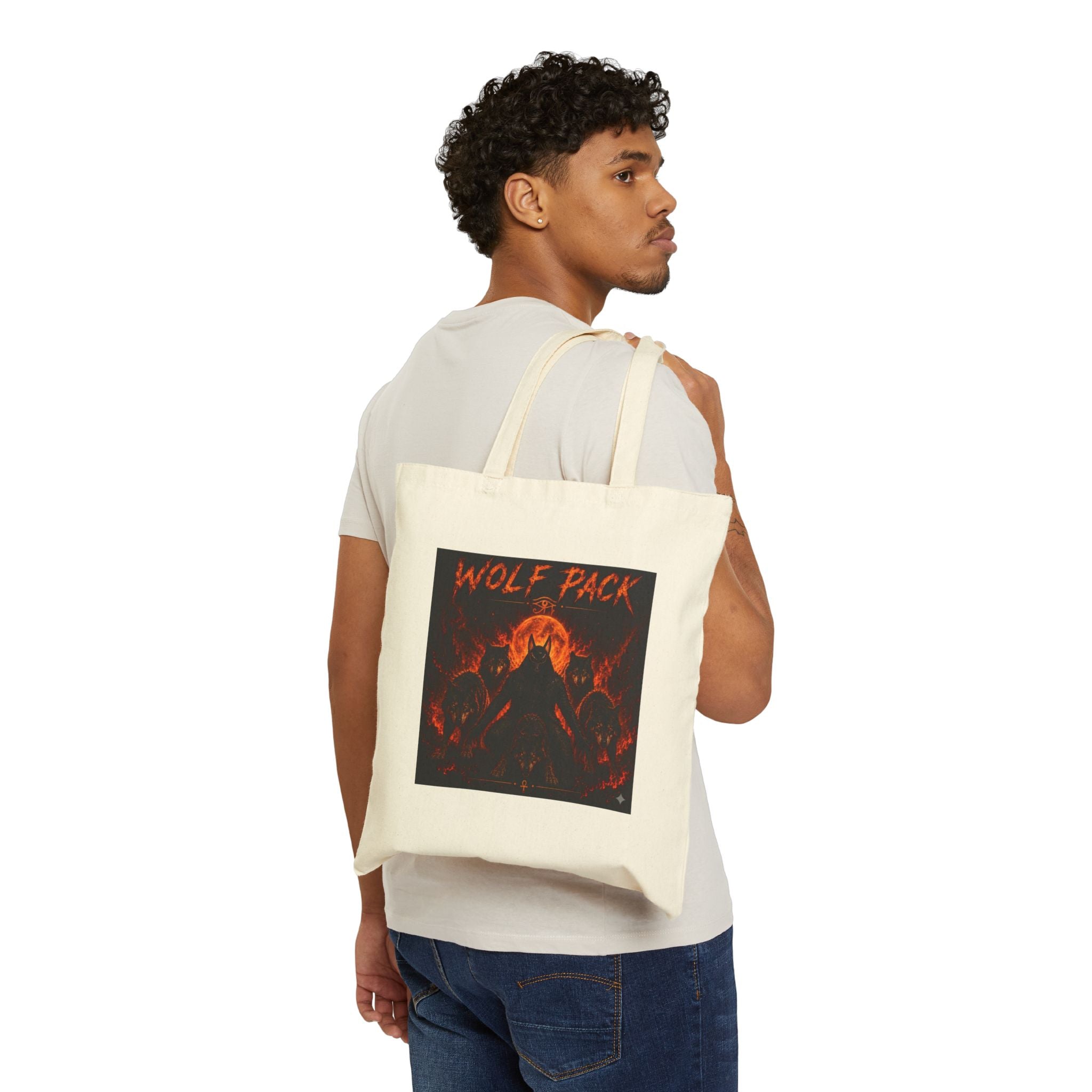 Tote Bag — 'Wildfire' & 'Wolf Pack' Fiery Wolf Canvas Tote, Gothic Animal Lover Gift
