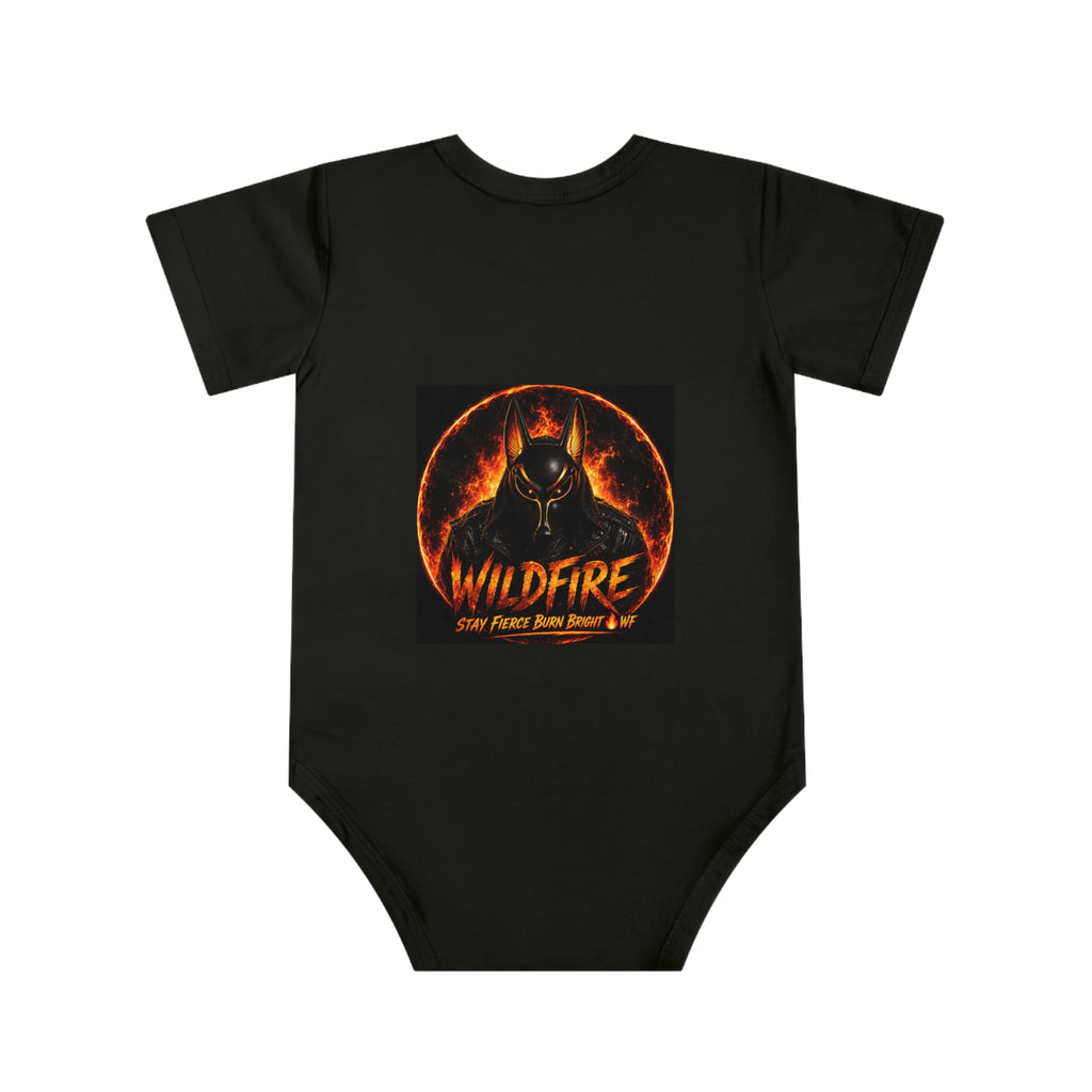 Wildfire Baby Bodysuit — Fiery Anubis Graphic Infant Onesie