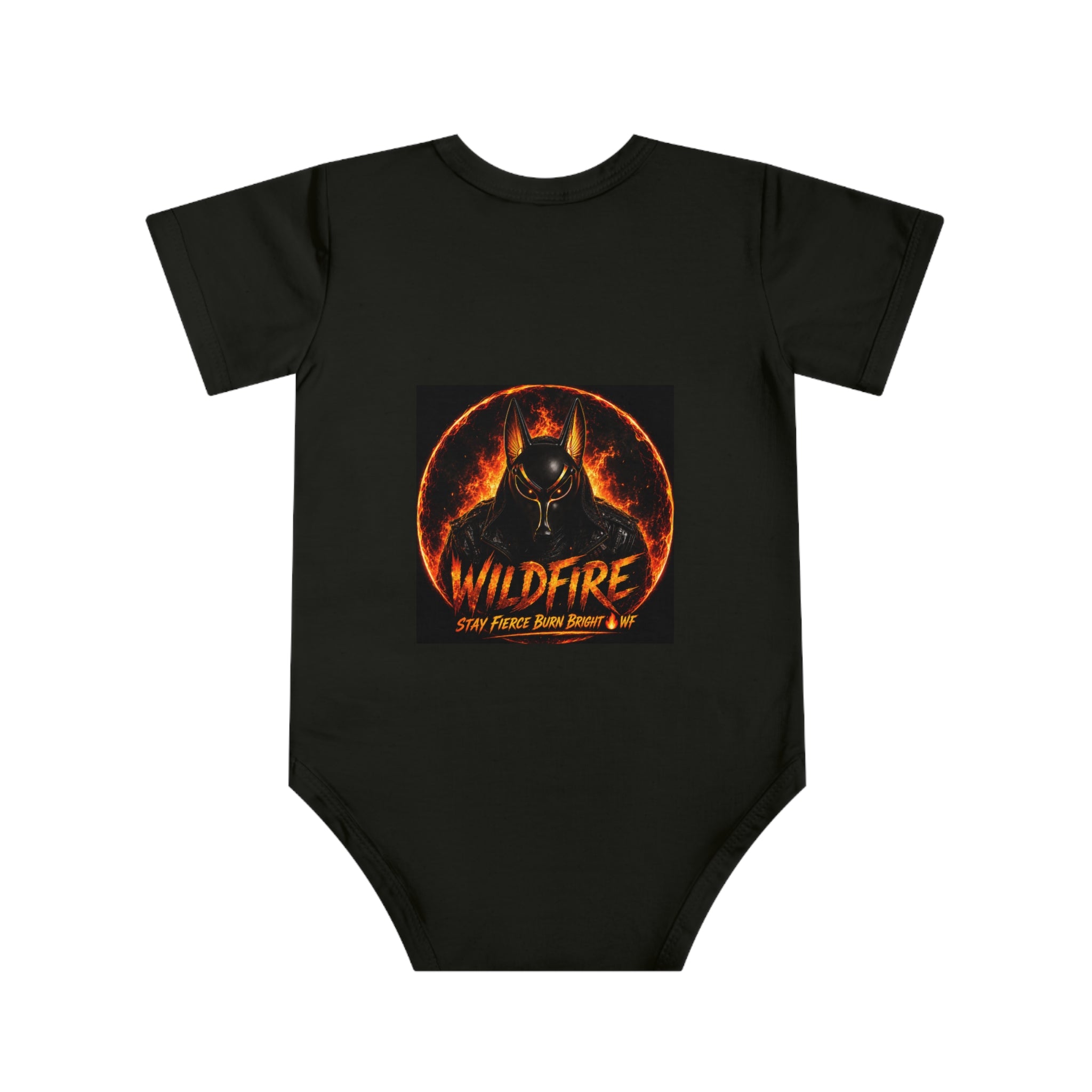 Wildfire Baby Bodysuit — Fiery Anubis Graphic Infant Onesie