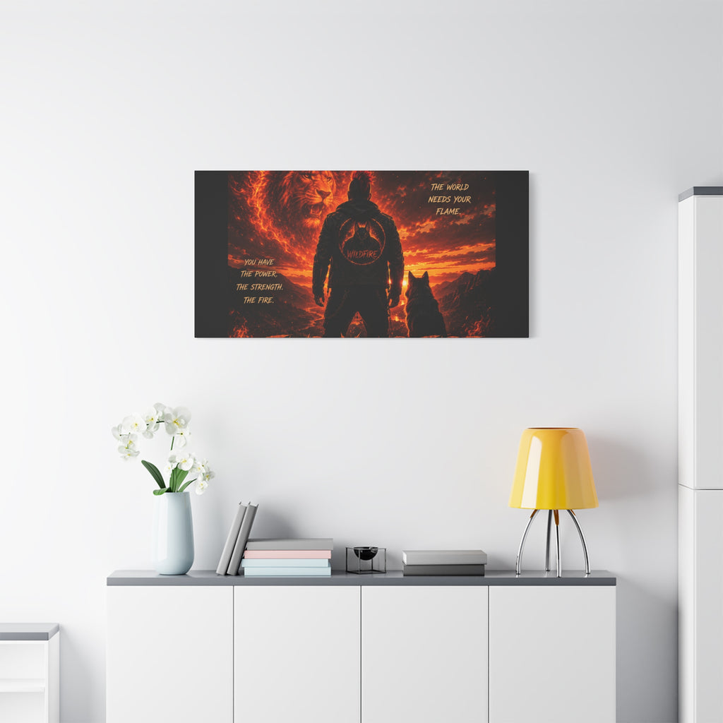 Wildfire 'Find Your Fire' Matte Canvas Wall Art — Inspirational Lion & Silhouette Scene