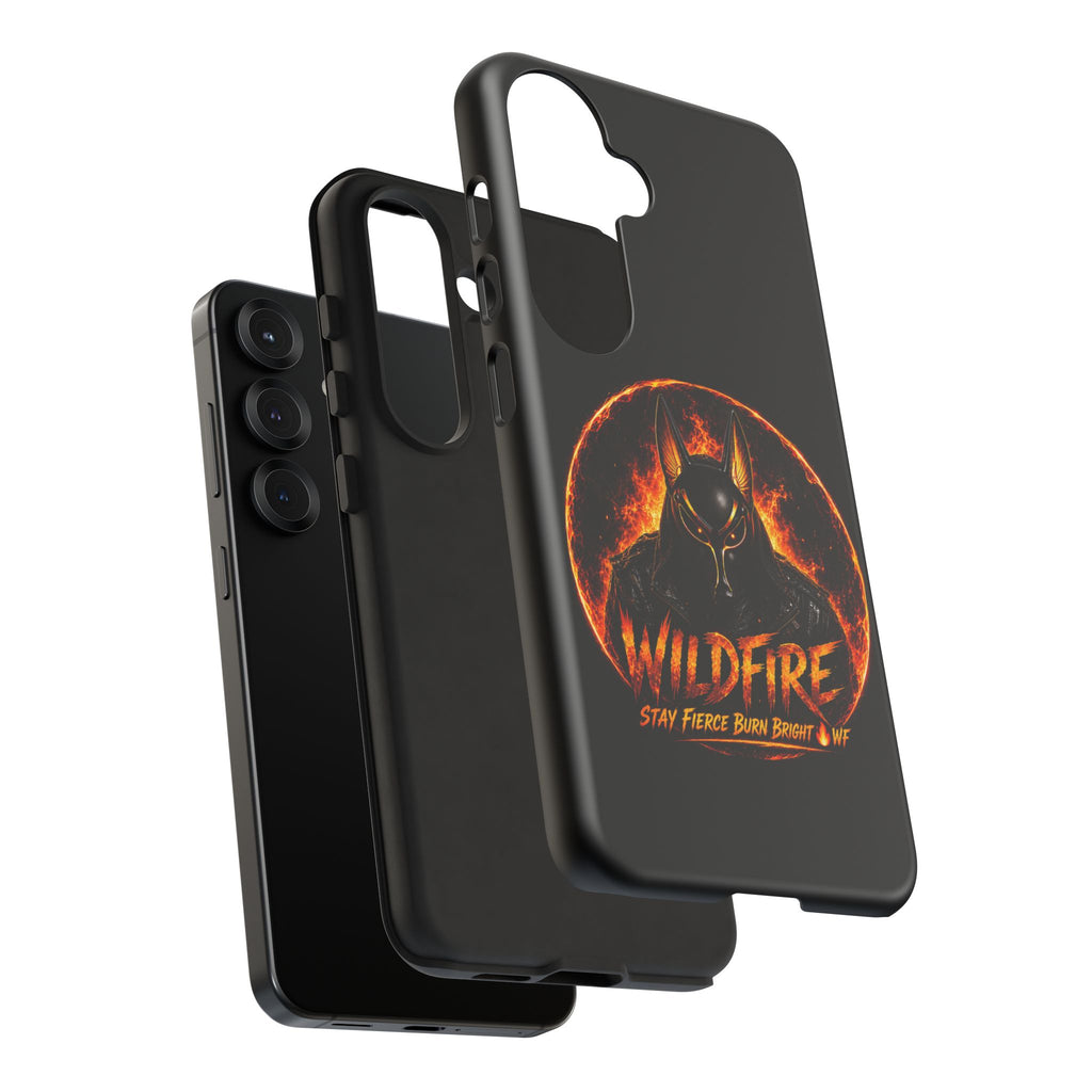 Wildfire Phone Case — Fierce Flaming Anubis Design, "Stay Fierce Burn Bright"