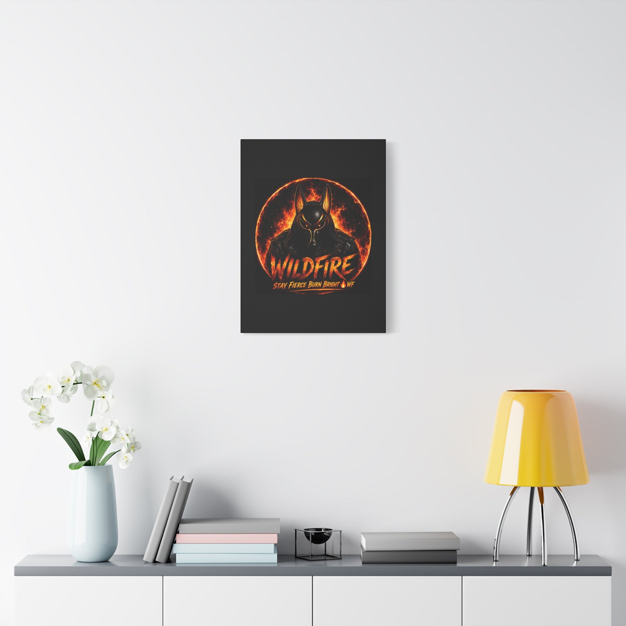 Wildfire Anubis Canvas — ‘WILDFIRE Stay Fierce Burn Bright’ Matte Stretched Wall Art