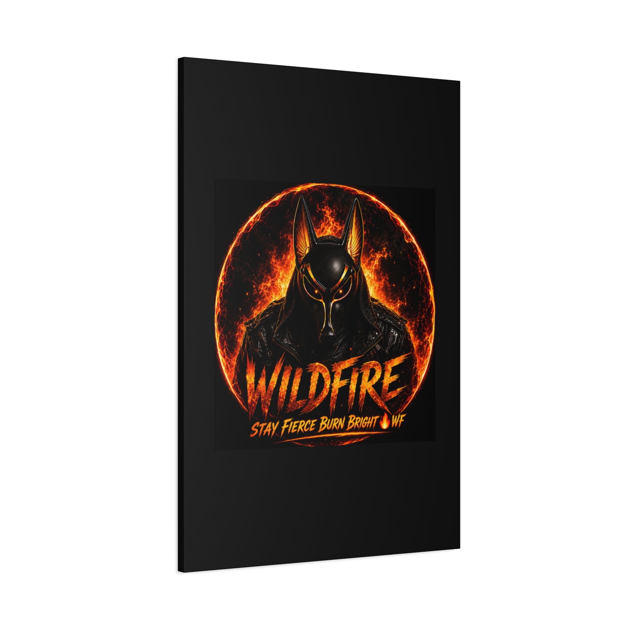 Wildfire Anubis Canvas — ‘WILDFIRE Stay Fierce Burn Bright’ Matte Stretched Wall Art