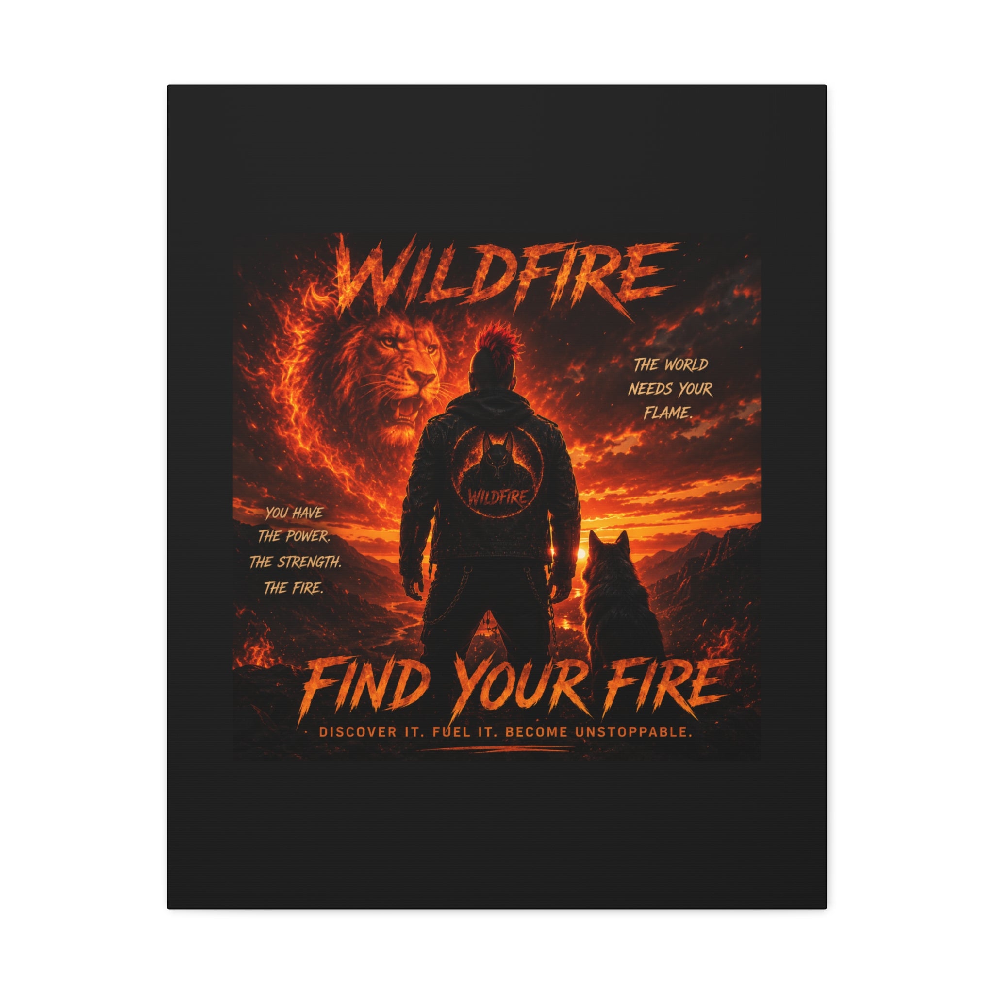 Wildfire 'Find Your Fire' Matte Canvas Wall Art — Inspirational Lion & Silhouette Scene