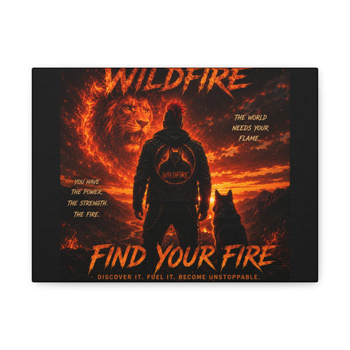 Wildfire 'Find Your Fire' Matte Canvas Wall Art — Inspirational Lion & Silhouette Scene