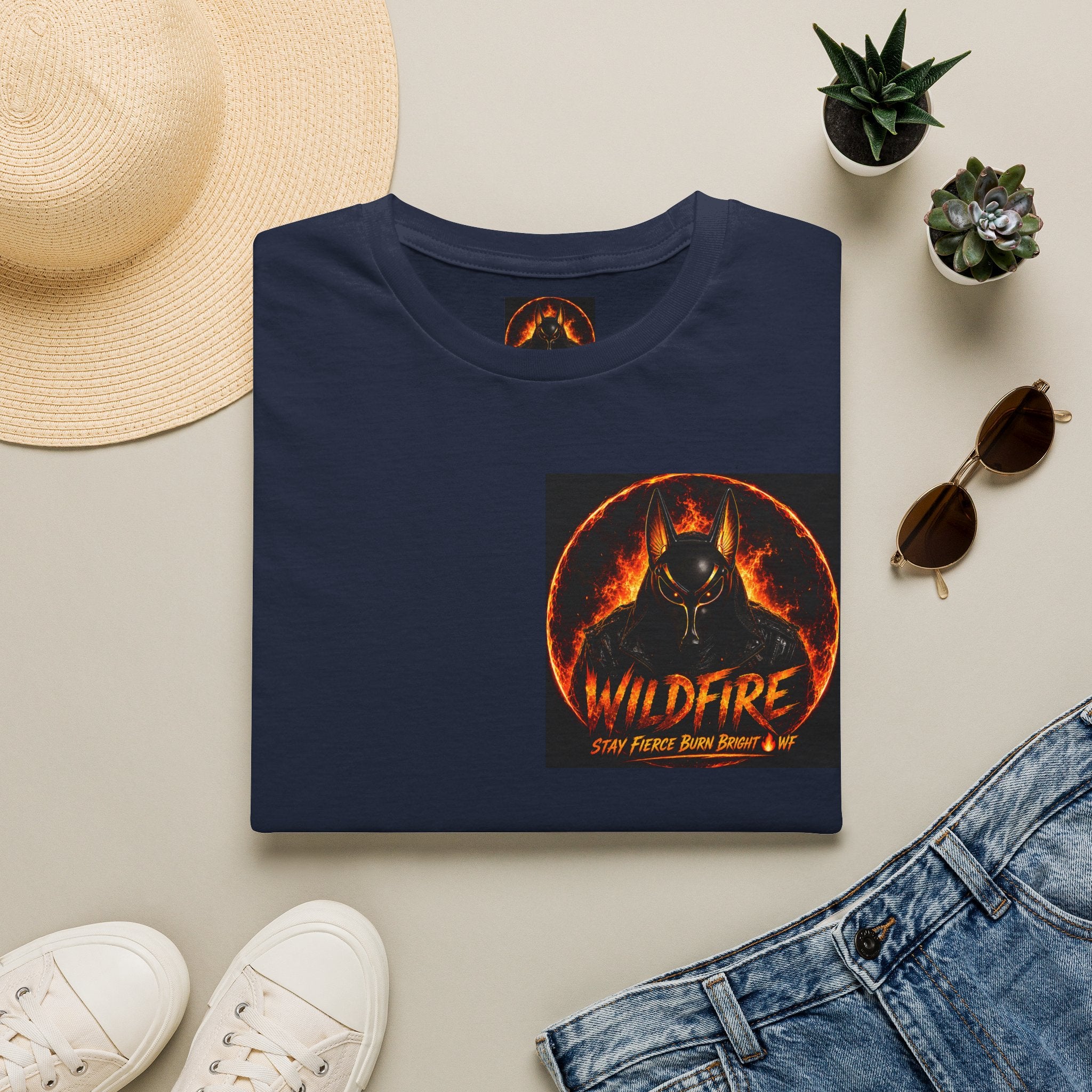 Wildfire Sekhmet's Fire Graphic T-Shirt — "Wildfire" Fiery Anubis Band Tee