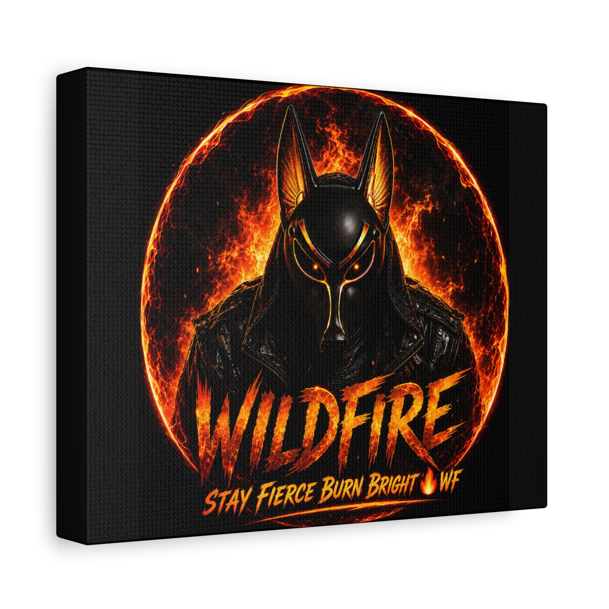 Wildfire Anubis Canvas — ‘WILDFIRE Stay Fierce Burn Bright’ Matte Stretched Wall Art