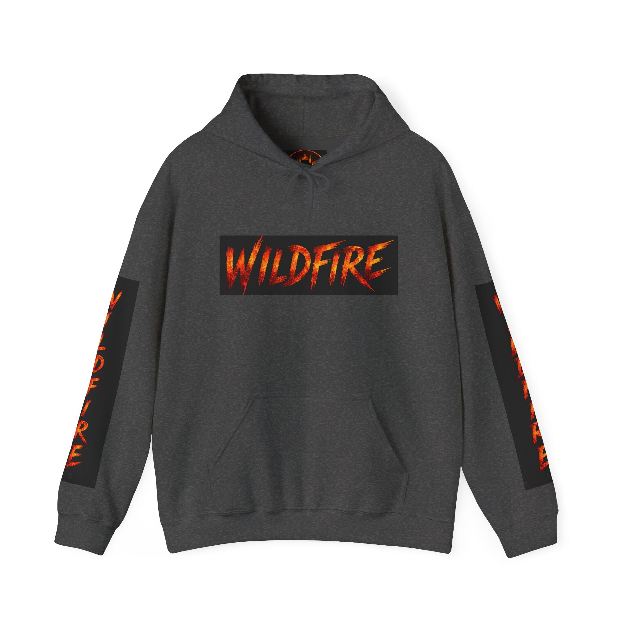 Wildfire Sekhmet's Fire Graphic Hoodie — Fiery Elemental Back Art & Sleeve Text