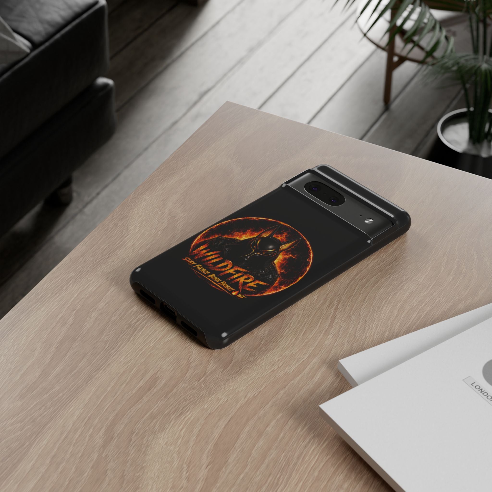Wildfire Phone Case — Fierce Flaming Anubis Design, "Stay Fierce Burn Bright"