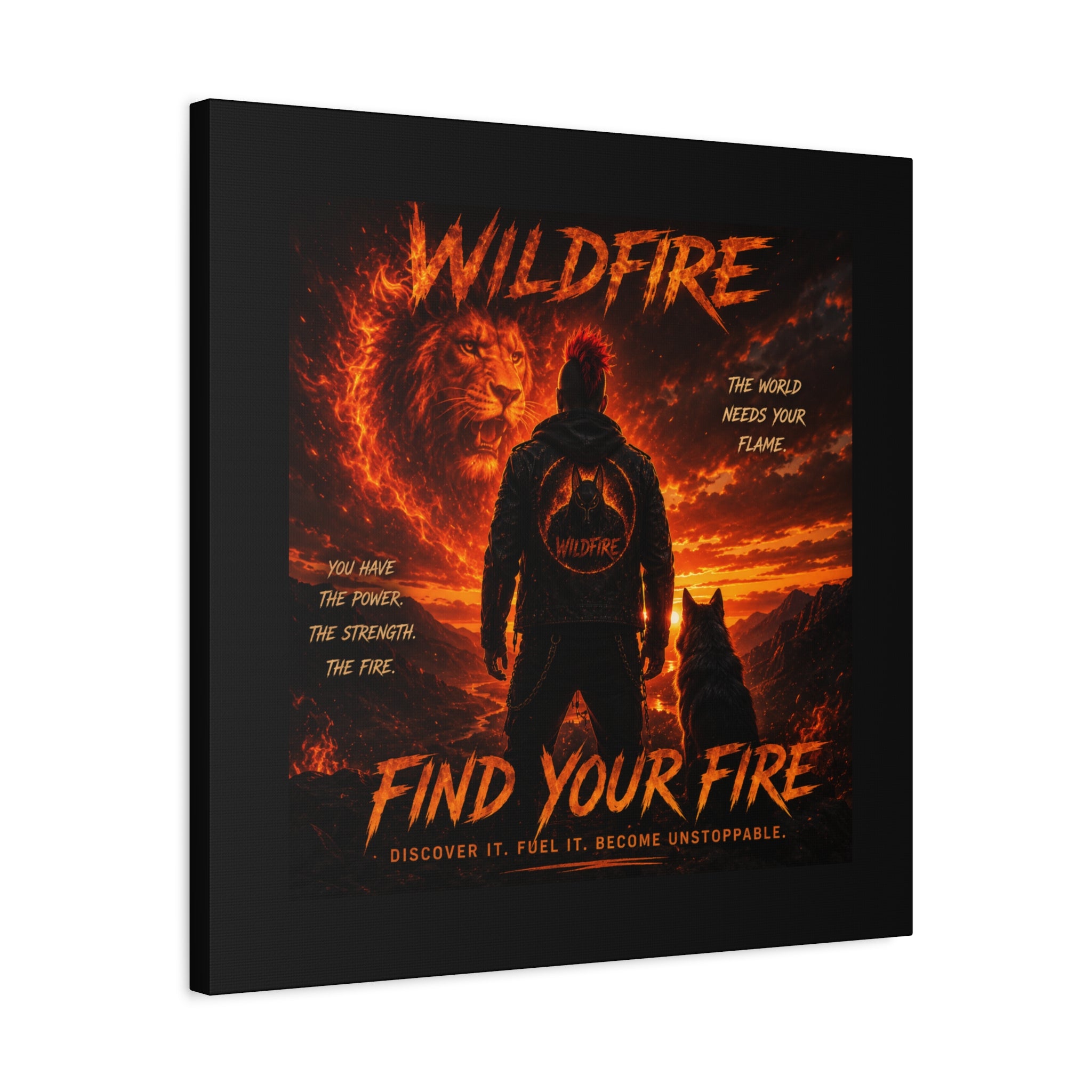 Wildfire 'Find Your Fire' Matte Canvas Wall Art — Inspirational Lion & Silhouette Scene