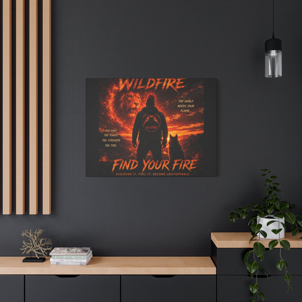 Wildfire 'Find Your Fire' Matte Canvas Wall Art — Inspirational Lion & Silhouette Scene