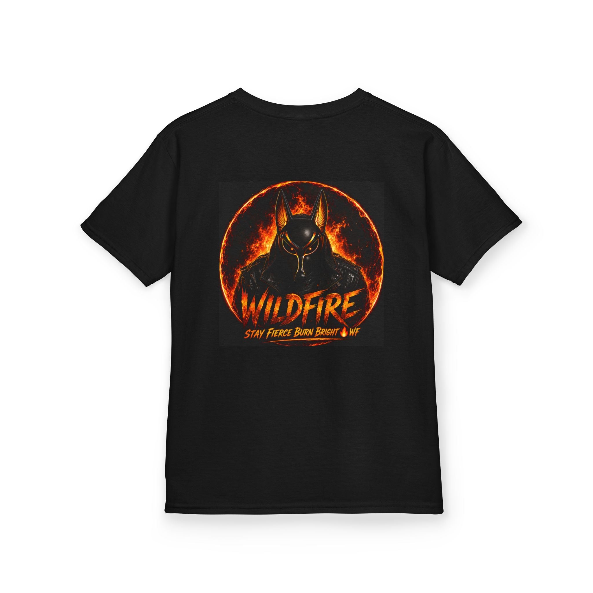Wildfire Kids T‑Shirt — Fiery Anubis Graphic Tee ("Wildfire: Stay Fierce, Burn Bright")