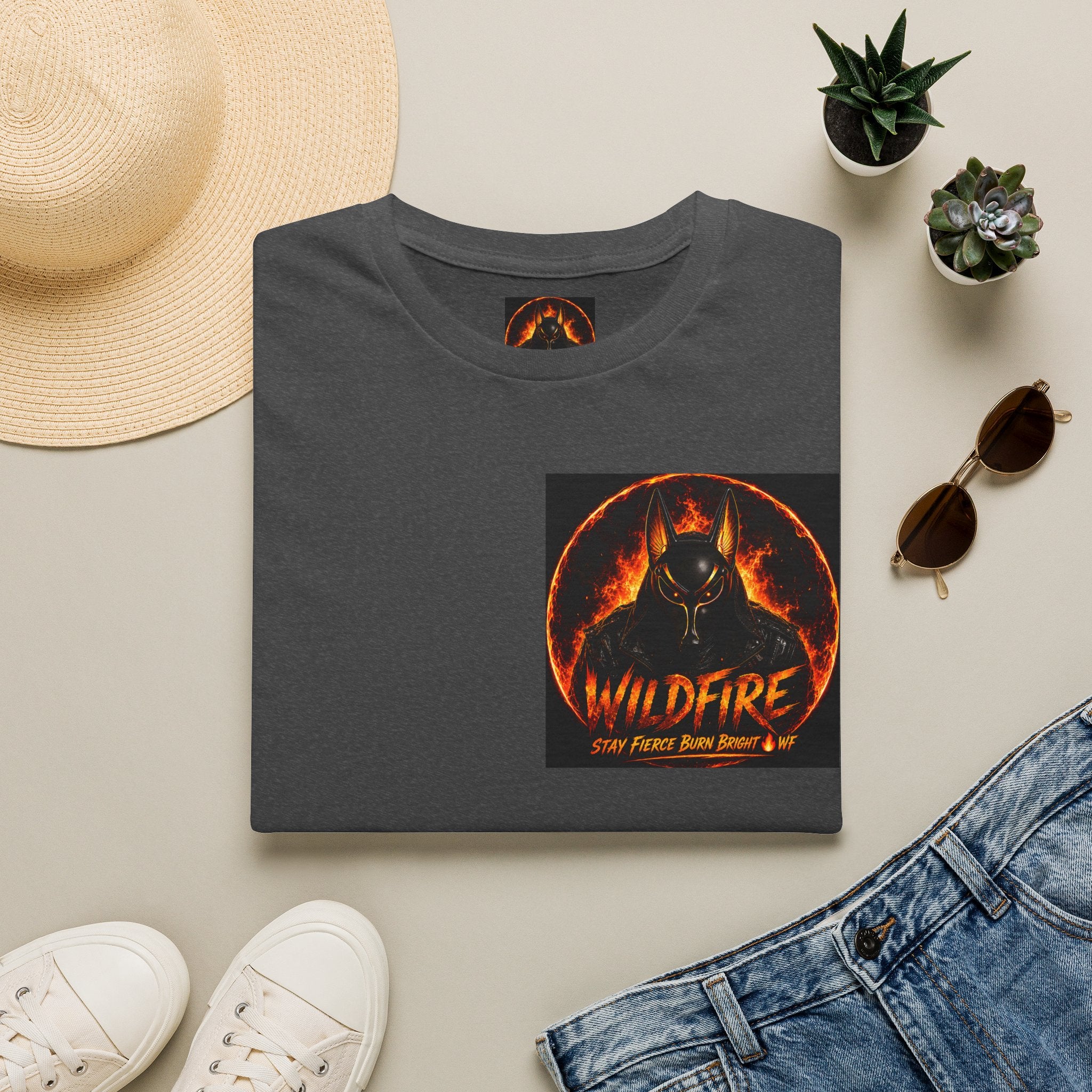 Wildfire Sekhmet's Fire Graphic T-Shirt — "Wildfire" Fiery Anubis Band Tee