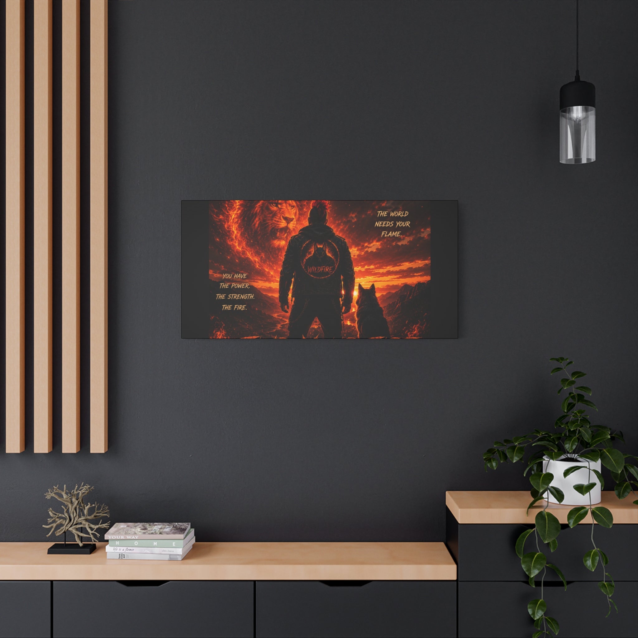 Wildfire 'Find Your Fire' Matte Canvas Wall Art — Inspirational Lion & Silhouette Scene