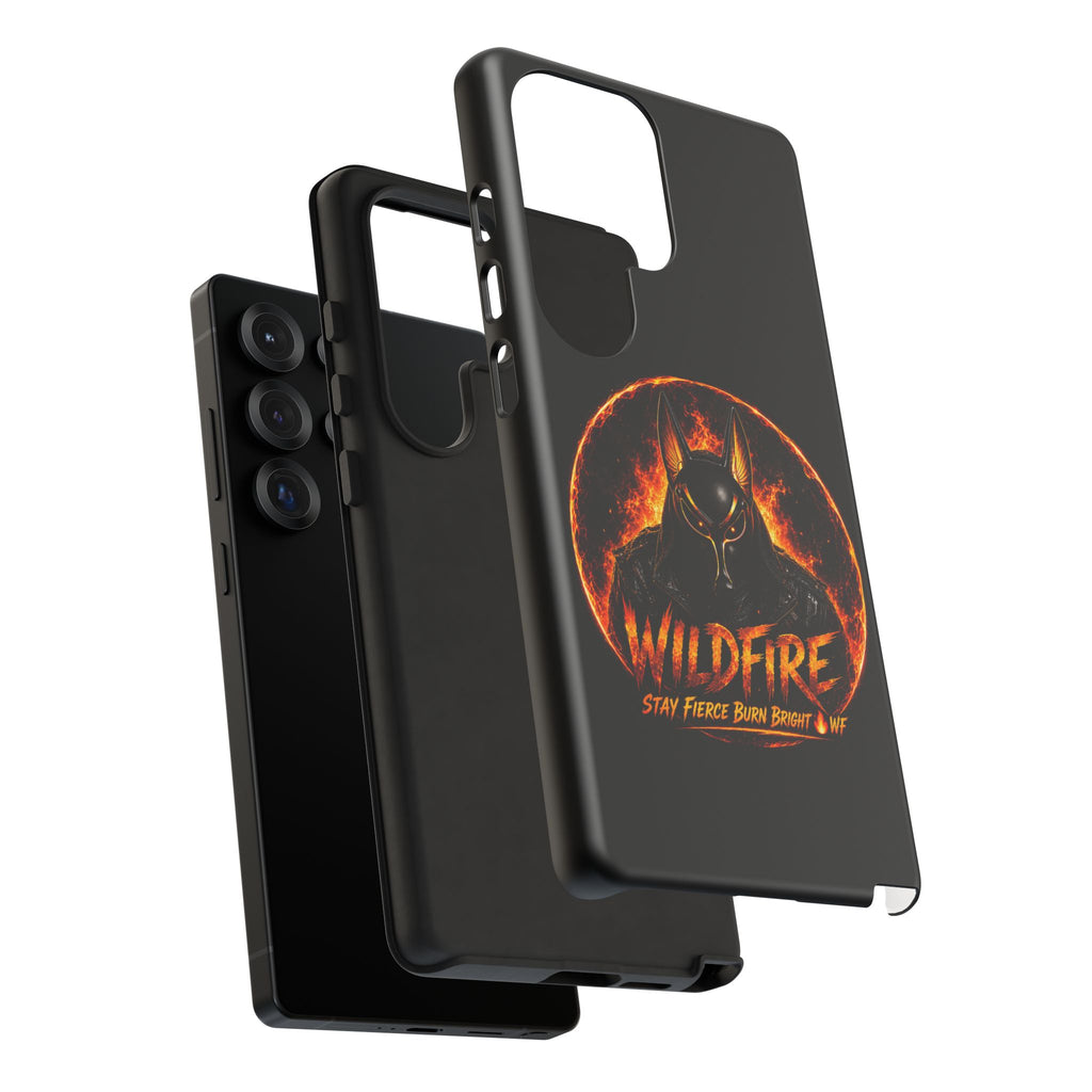 Wildfire Phone Case — Fierce Flaming Anubis Design, "Stay Fierce Burn Bright"