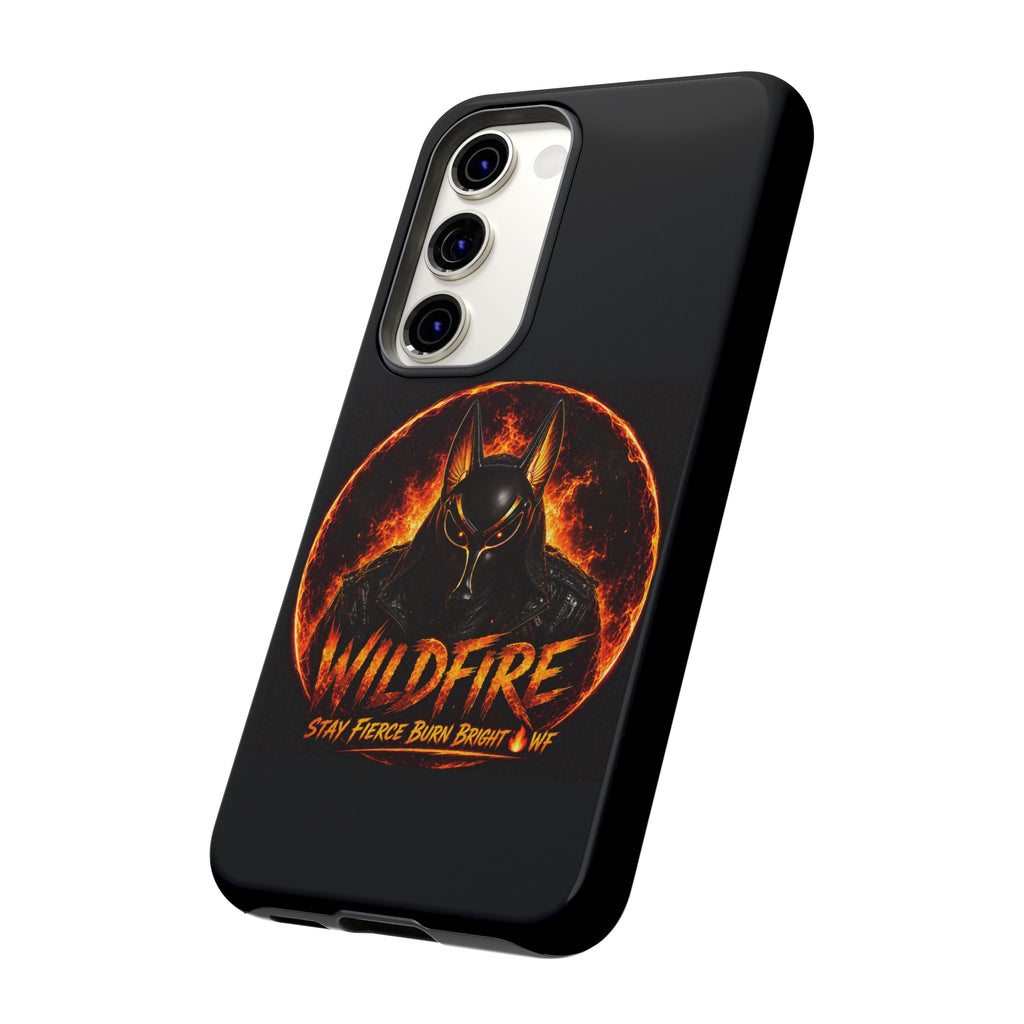 Wildfire Phone Case — Fierce Flaming Anubis Design, "Stay Fierce Burn Bright"